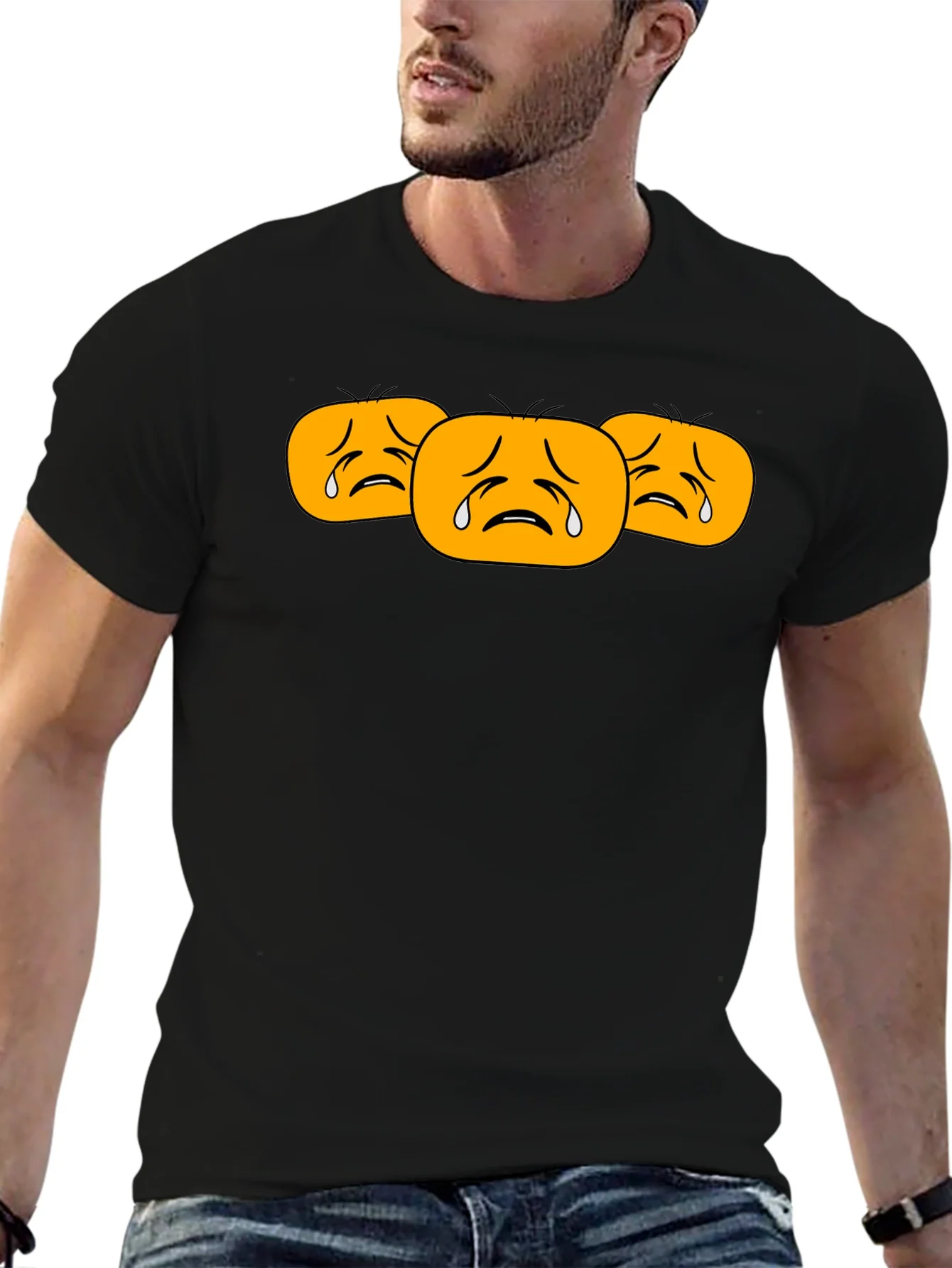 Camiseta Negra con Emojis Tristes