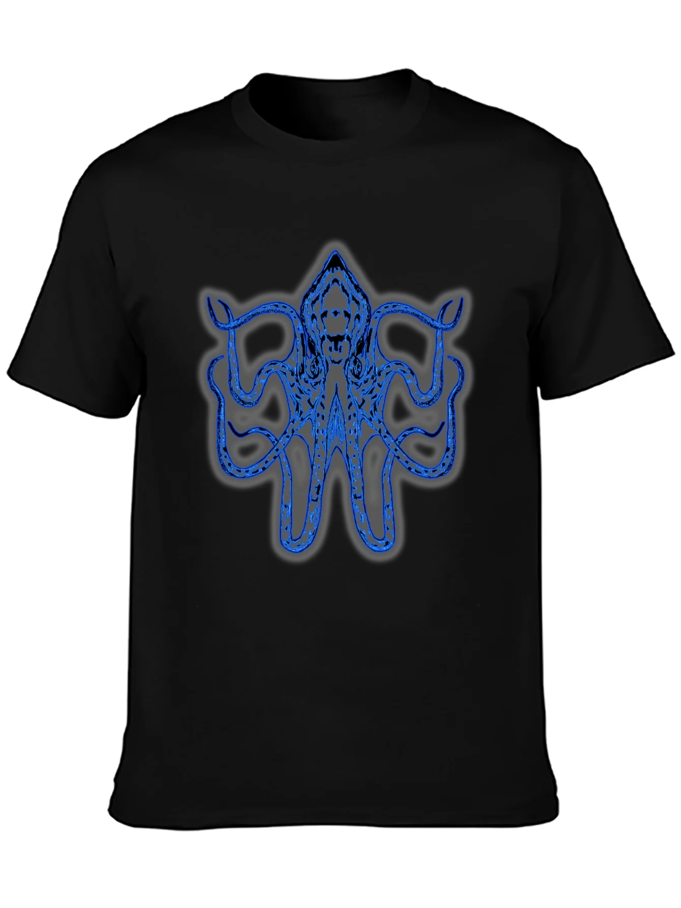 Camiseta Negra con Dise?o de Pulpo Azul