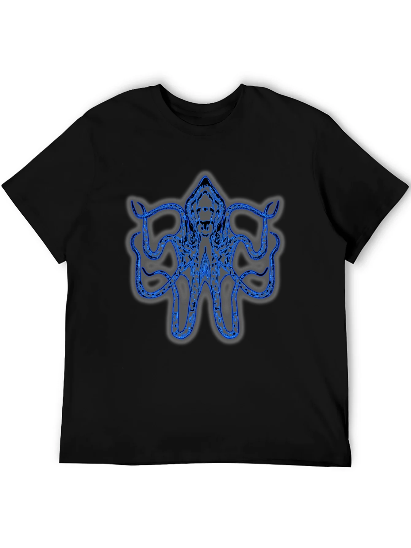 Camiseta Negra con Dise?o de Pulpo Azul