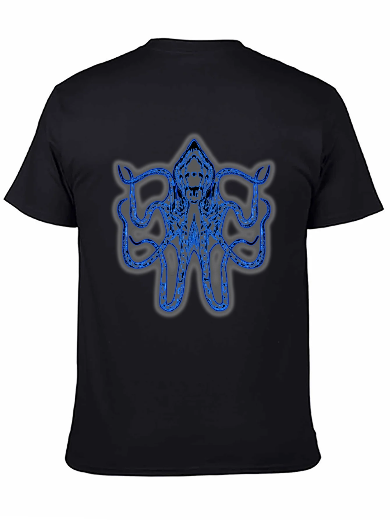 Camiseta Negra con Dise?o de Pulpo Azul