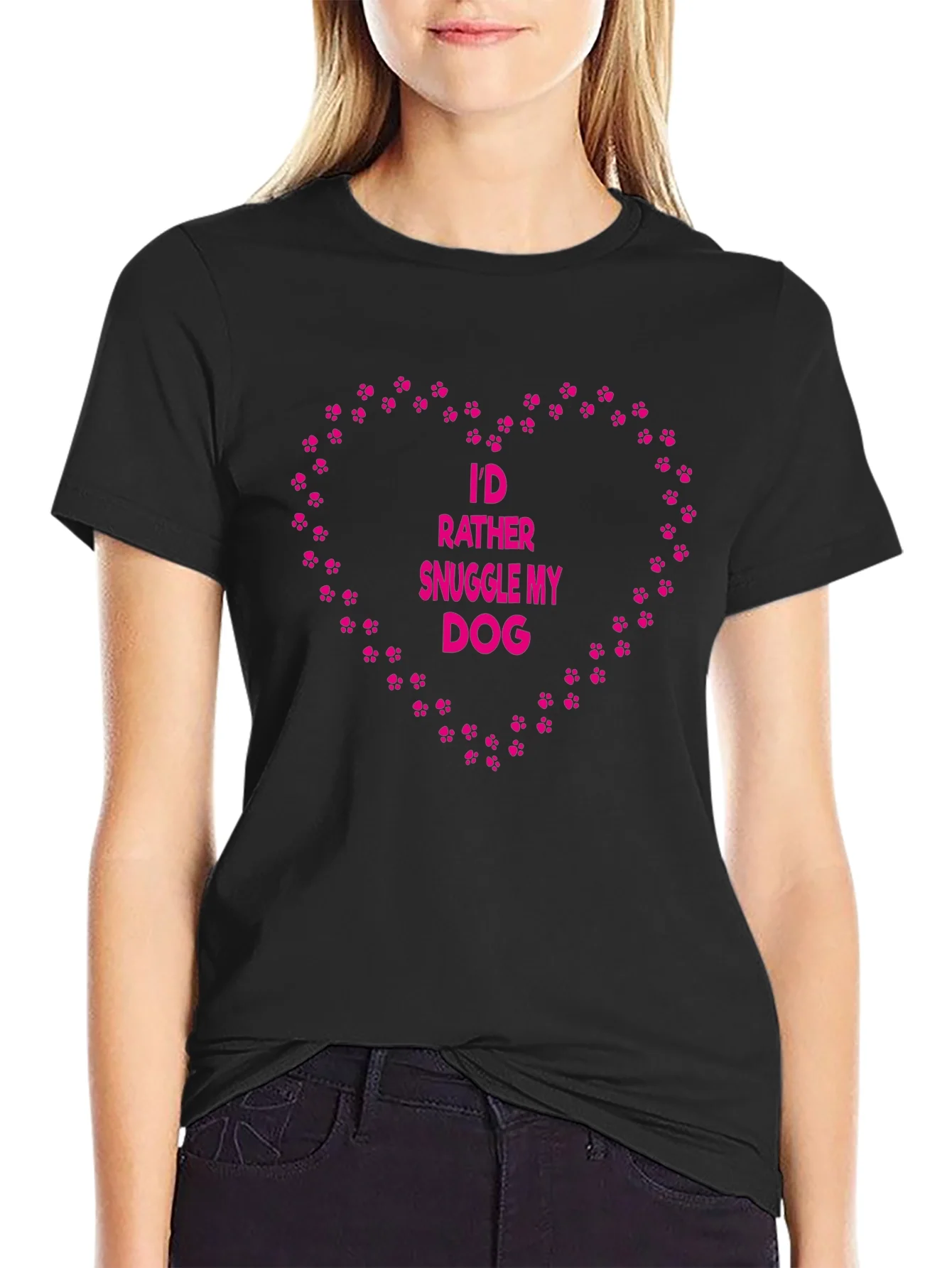 Camiseta Negra Prefiero Acurrucarme con mi Perro