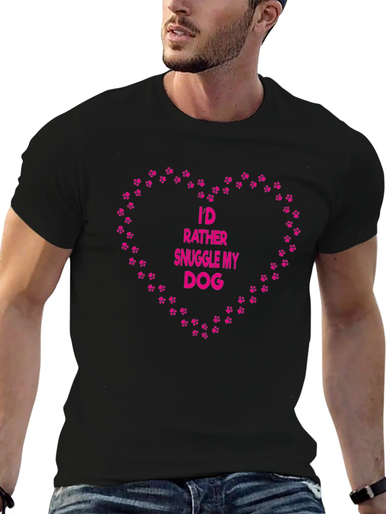 Camiseta Negra Prefiero Acurrucarme con mi Perro