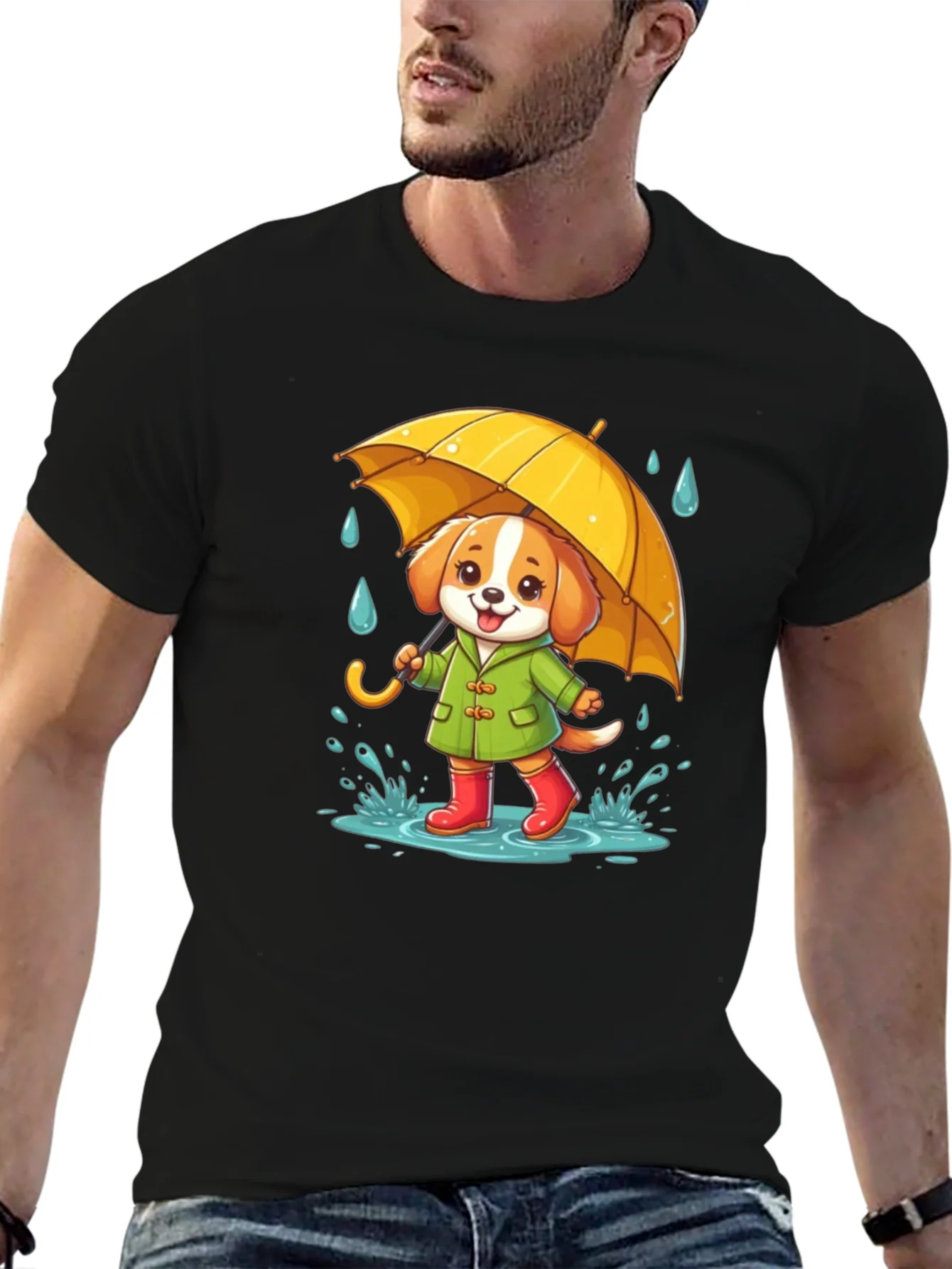 Rebbecca Cute Dog in Rain T-Shirt