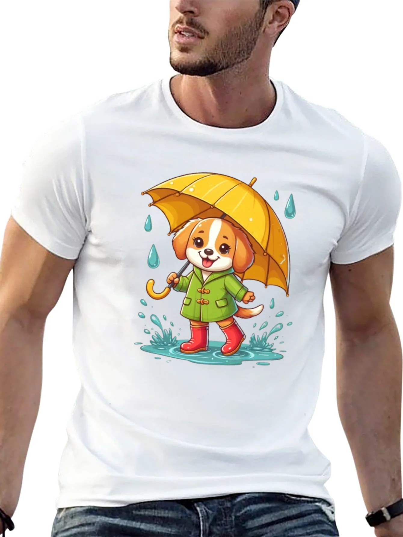 Rebbecca Cute Dog in Rain T-Shirt