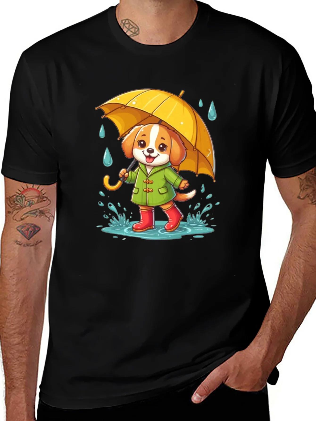 Rebbecca Cute Dog in Rain T-Shirt