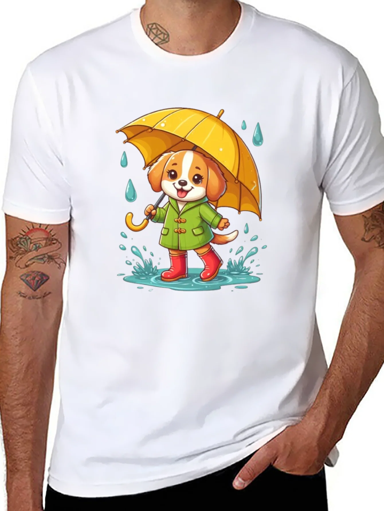 Rebbecca Cute Dog in Rain T-Shirt