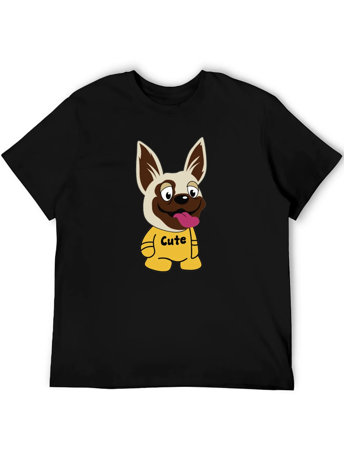 Camiseta Negra con Estampado de Perrito Cute