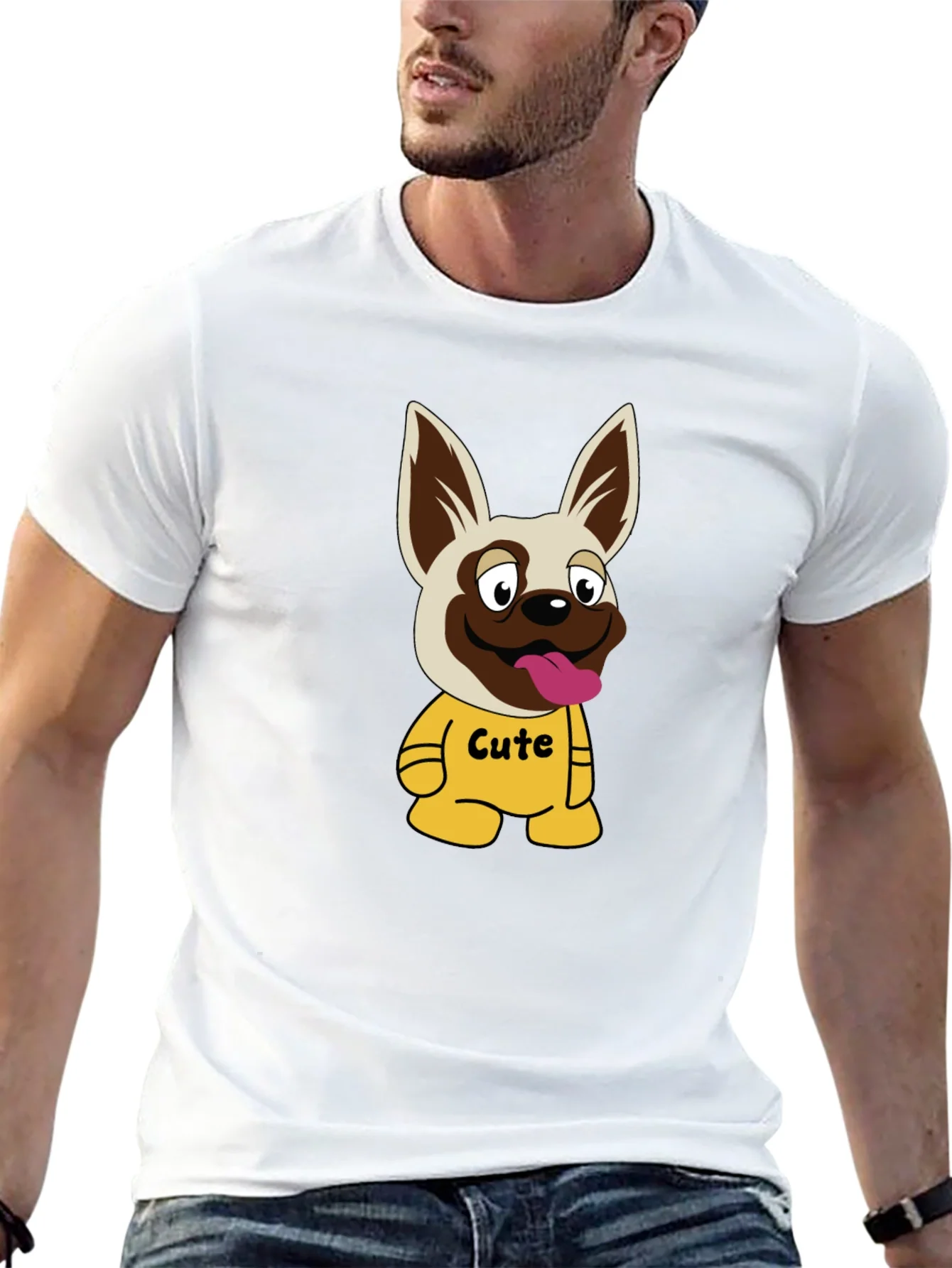 Camiseta Negra con Estampado de Perrito Cute