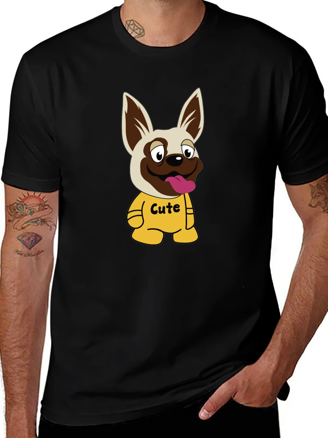 Camiseta Negra con Estampado de Perrito Cute