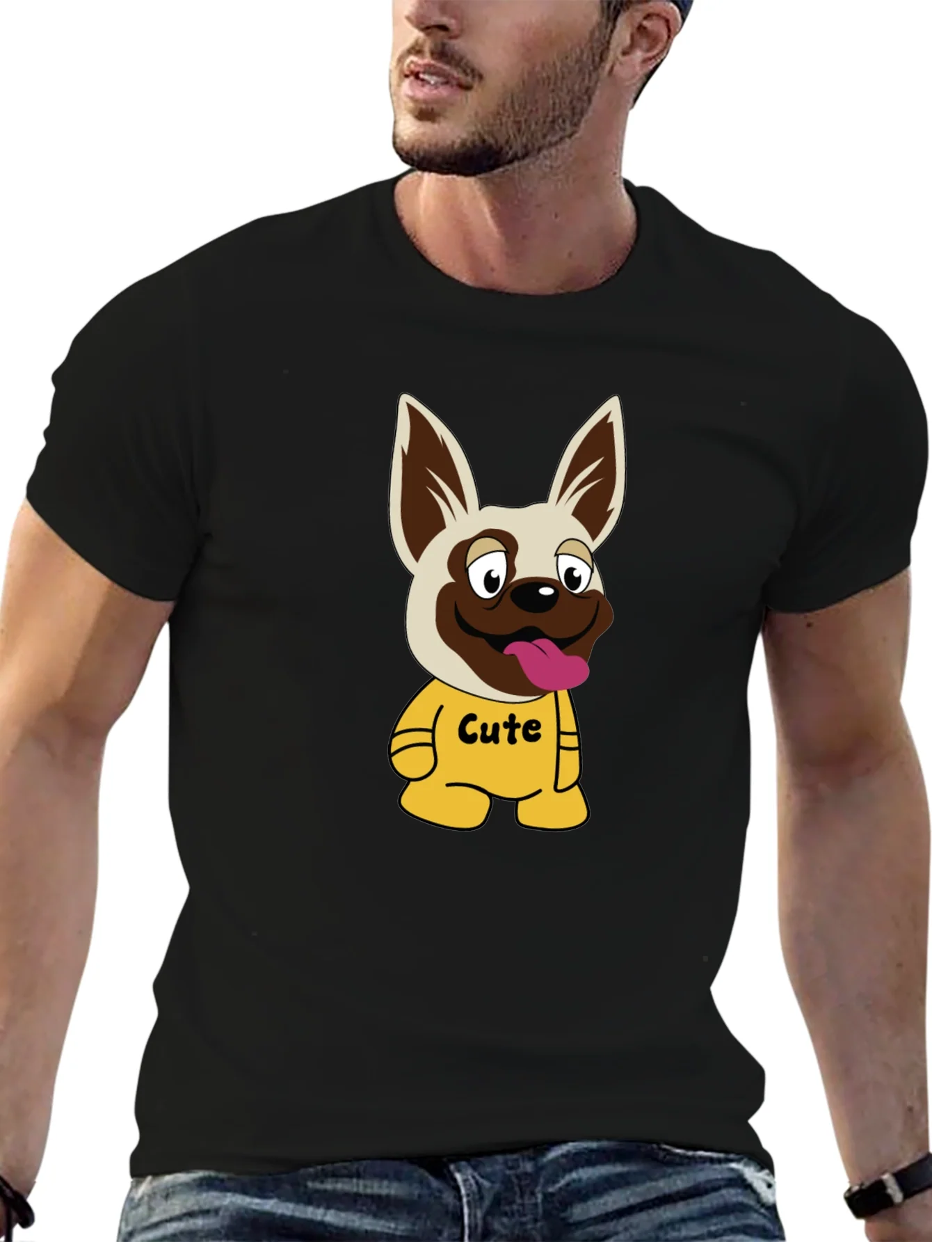 Camiseta Negra con Estampado de Perrito Cute