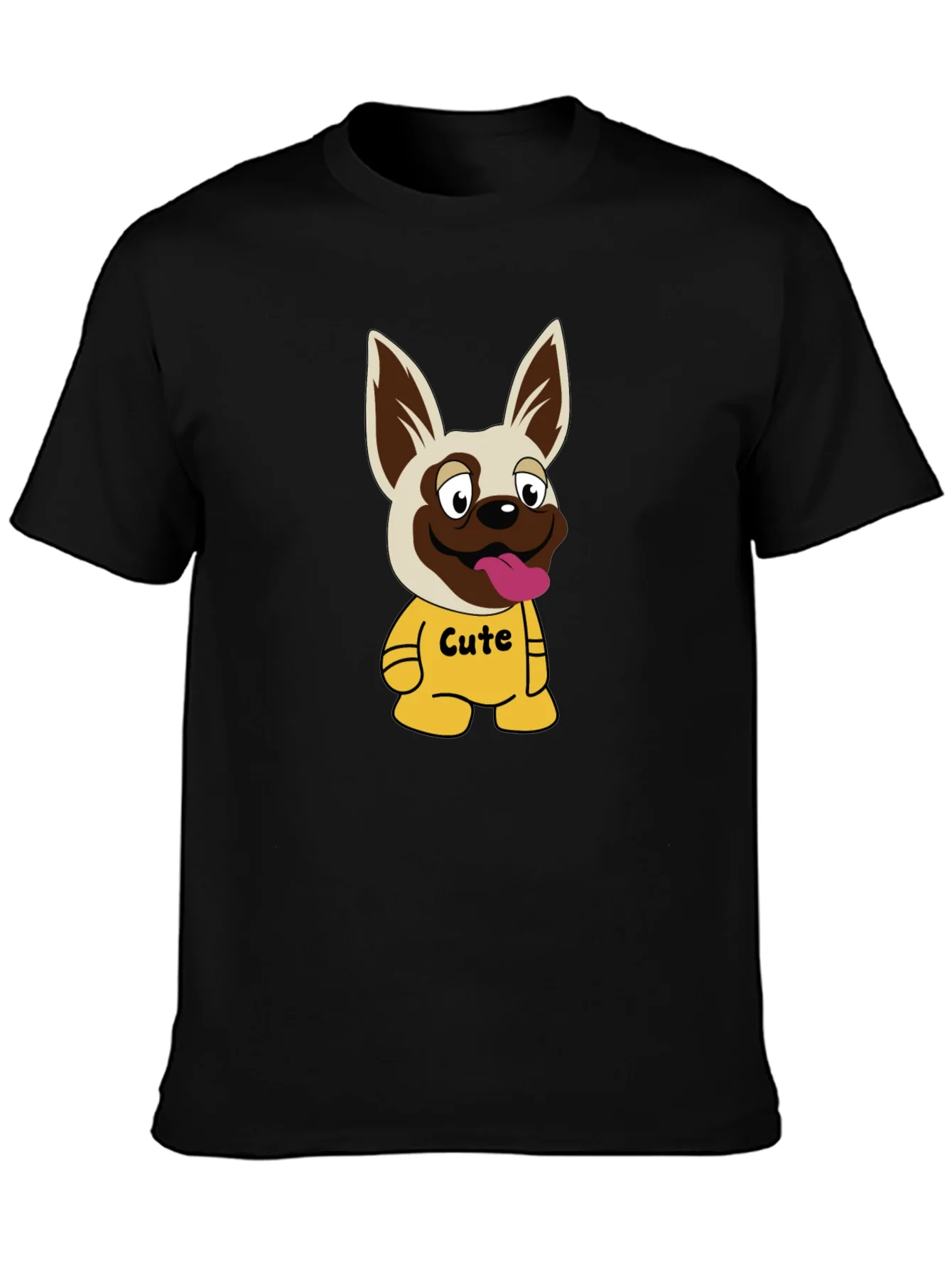 Camiseta Negra con Estampado de Perrito Cute