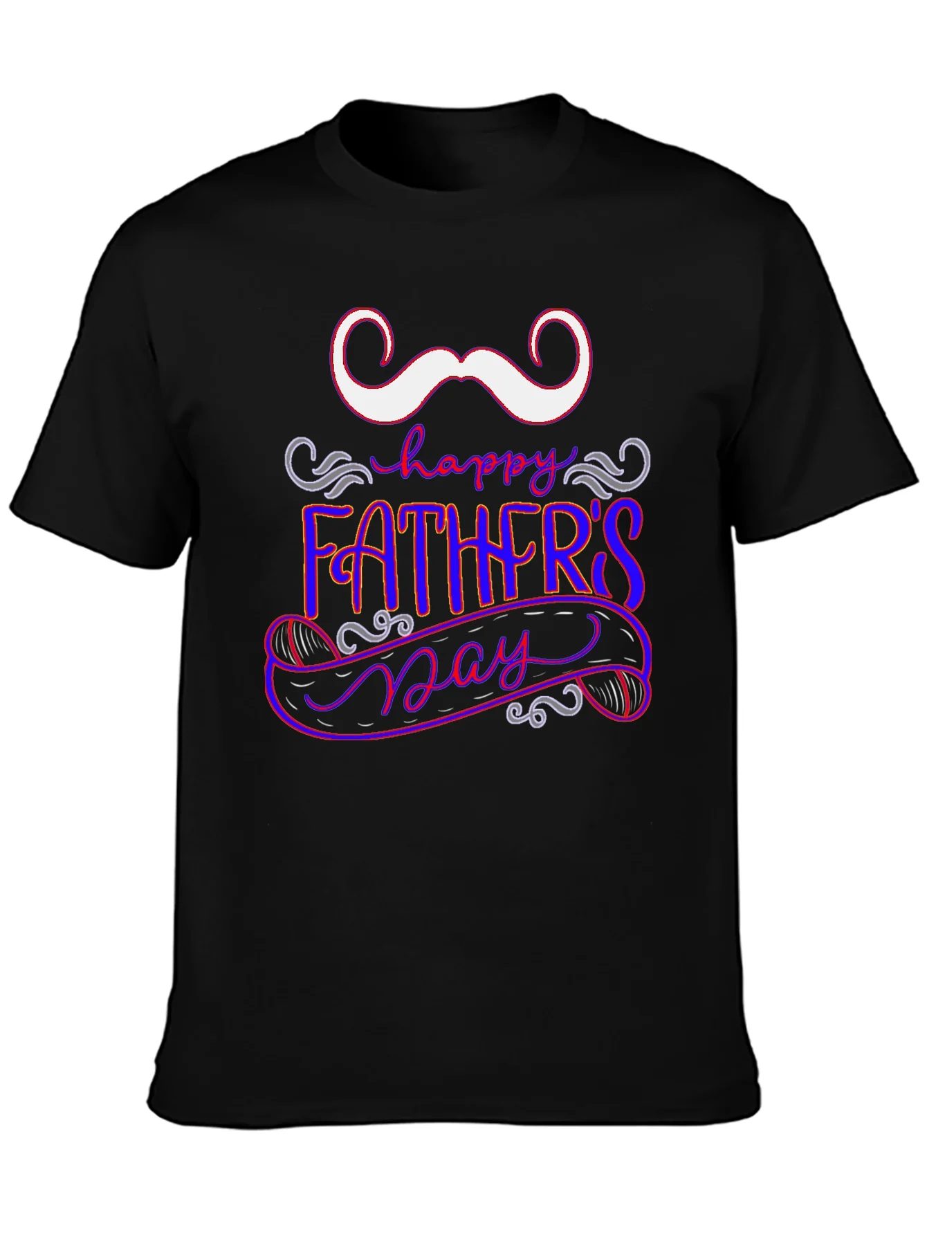 Camiseta Negra Feliz D¨ªa del Padre Bigote Divertido