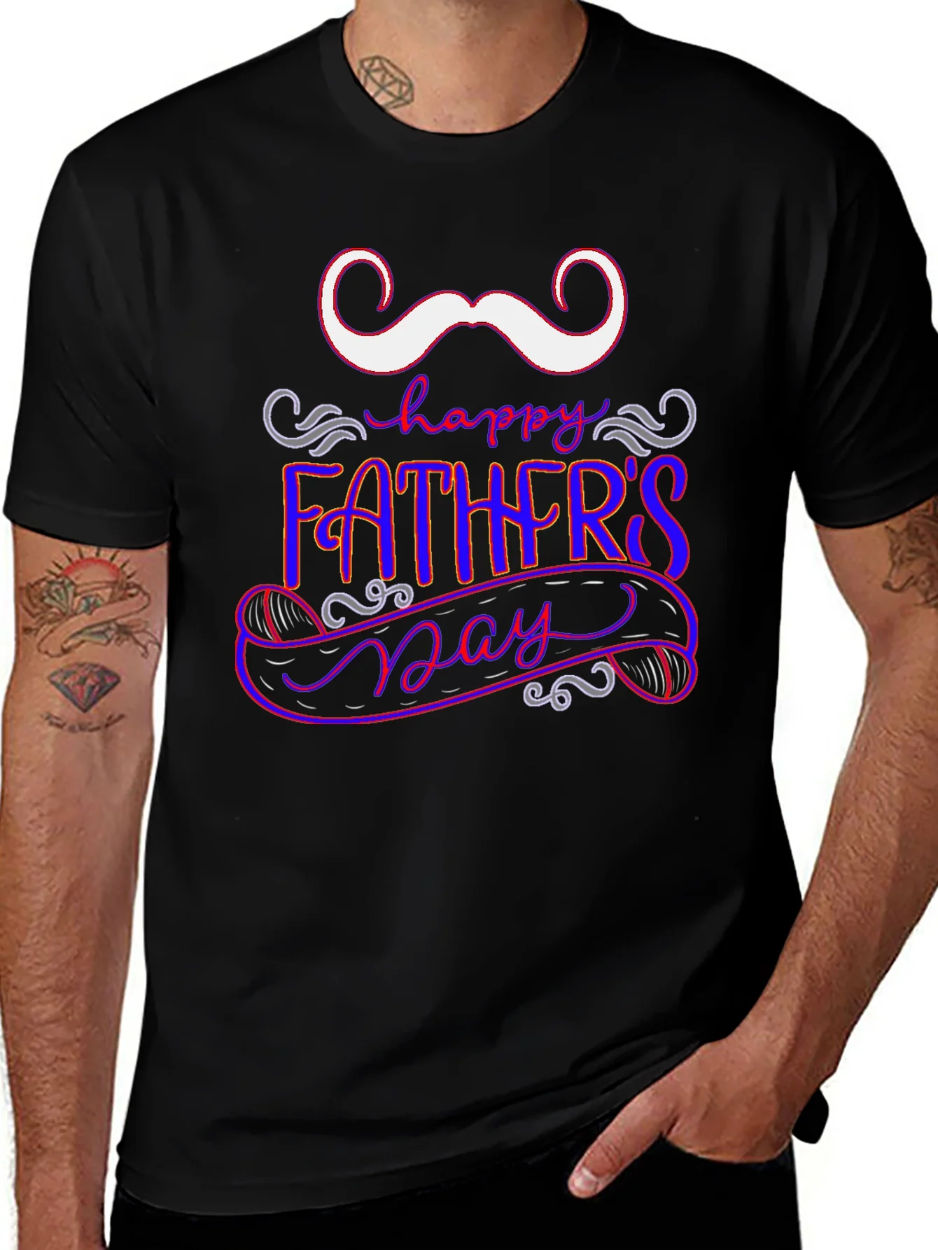 Camiseta Negra Feliz D¨ªa del Padre Bigote Divertido