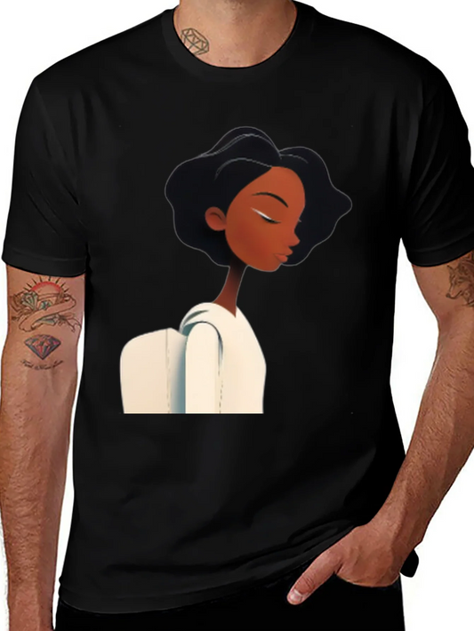 Rebbecca Stylish Black Graphic Tee - Woman with White Collar