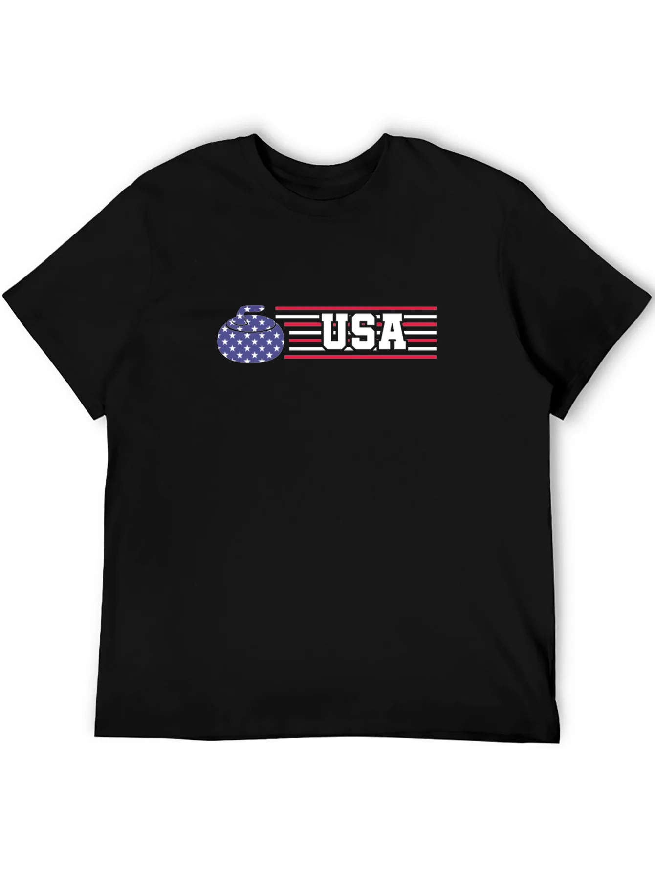 Camiseta Negra USA Curling - Dise?o Patri¨®tico