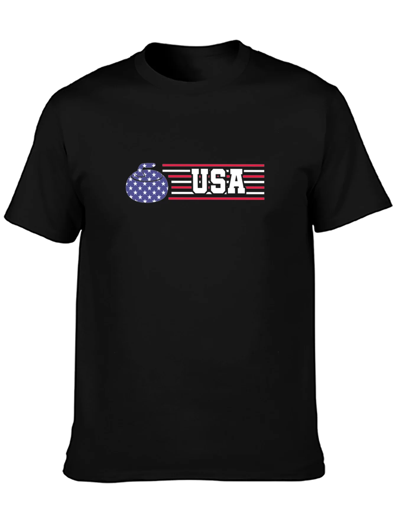 Camiseta Negra USA Curling - Dise?o Patri¨®tico