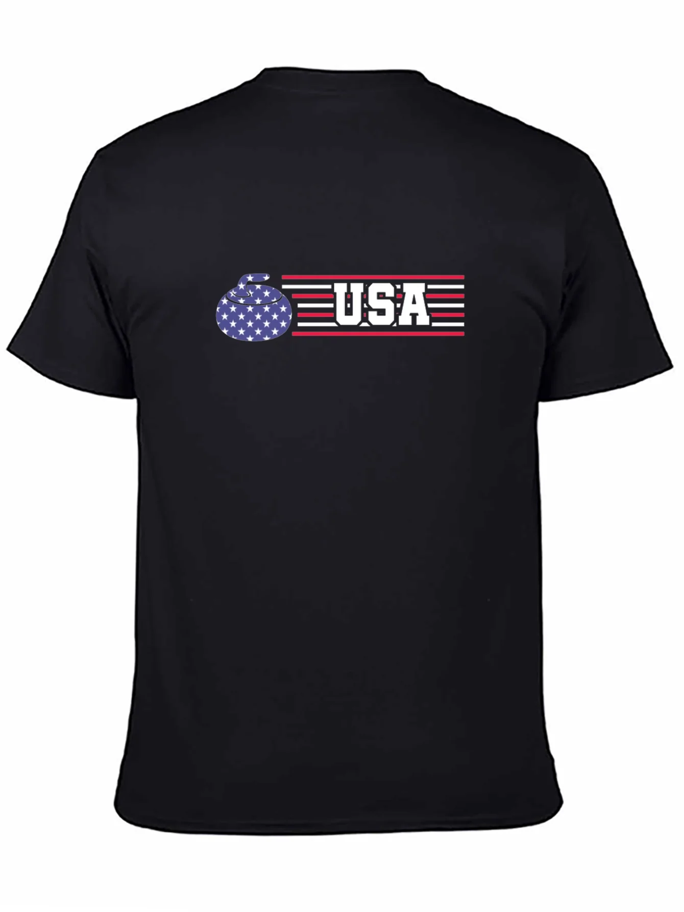 Camiseta Negra USA Curling - Dise?o Patri¨®tico
