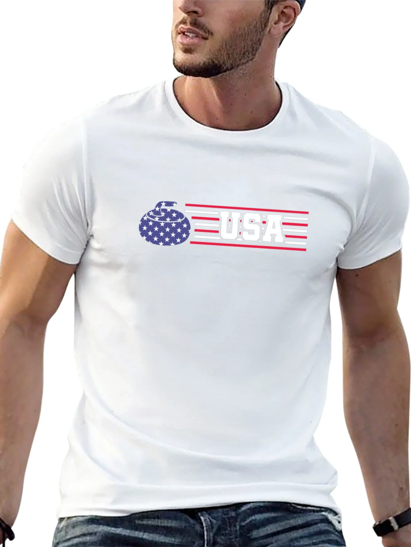 Camiseta Negra USA Curling - Dise?o Patri¨®tico