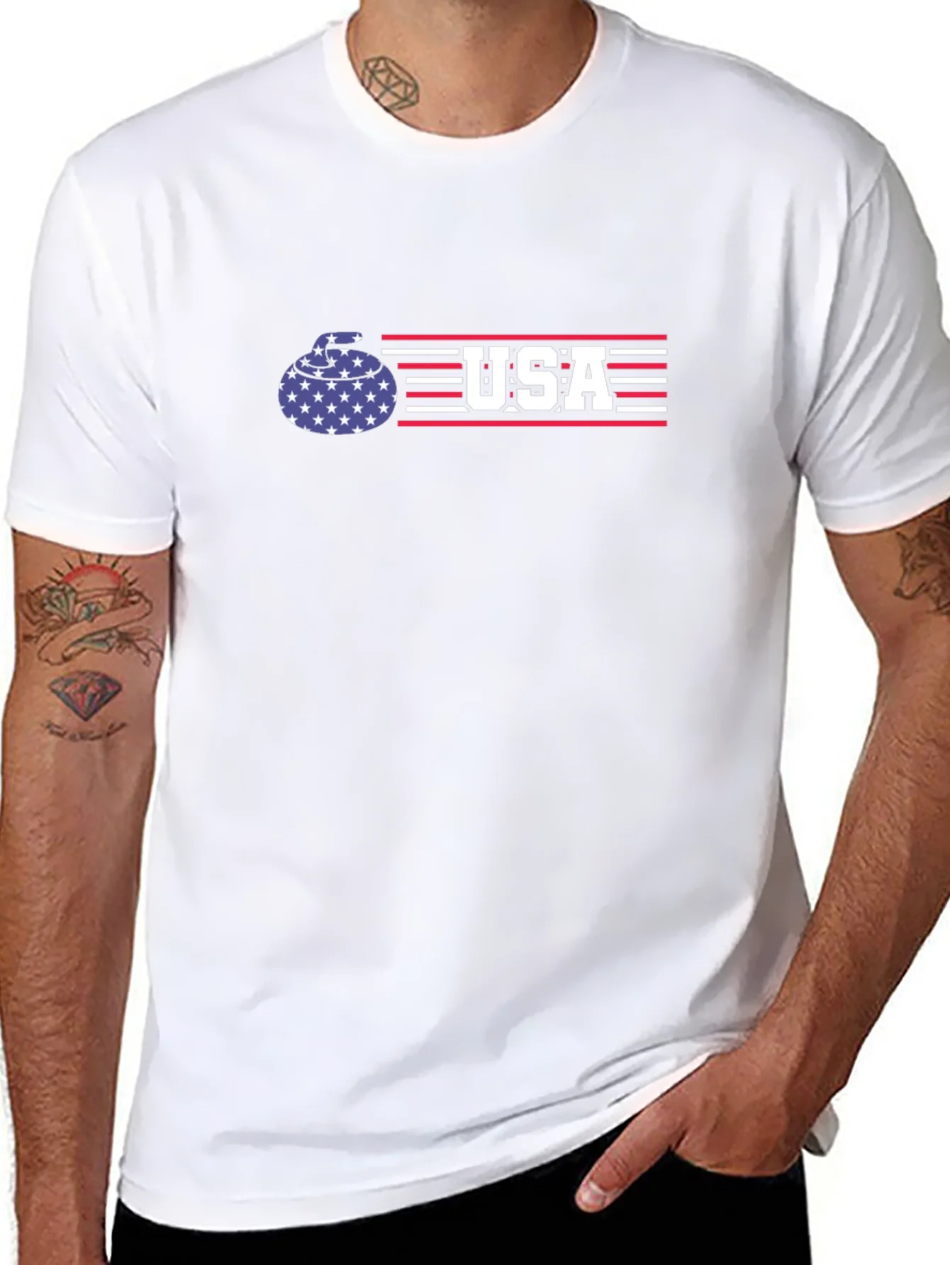 Camiseta Negra USA Curling - Dise?o Patri¨®tico