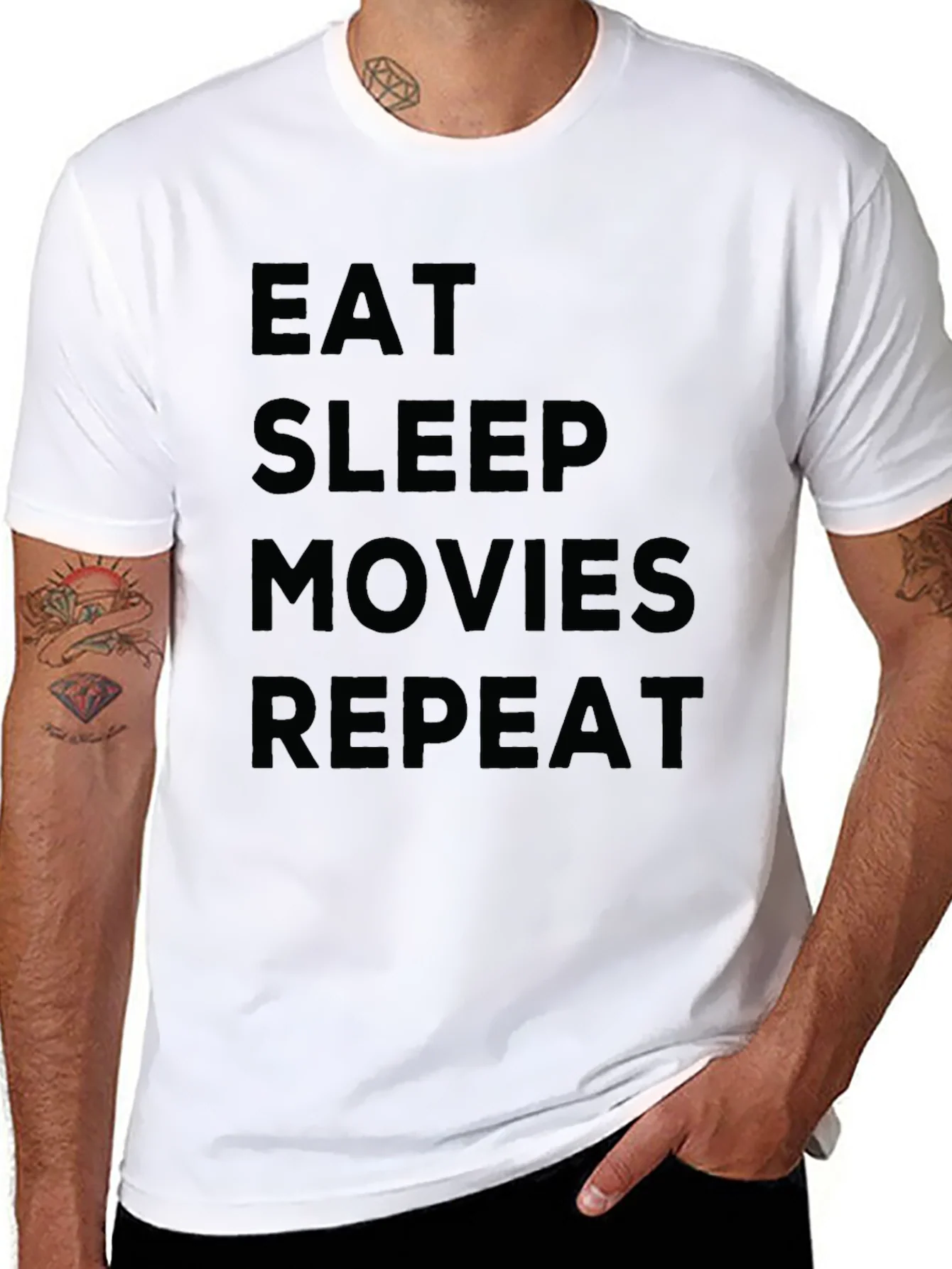 Camiseta Negra: Eat Sleep Movies Repeat