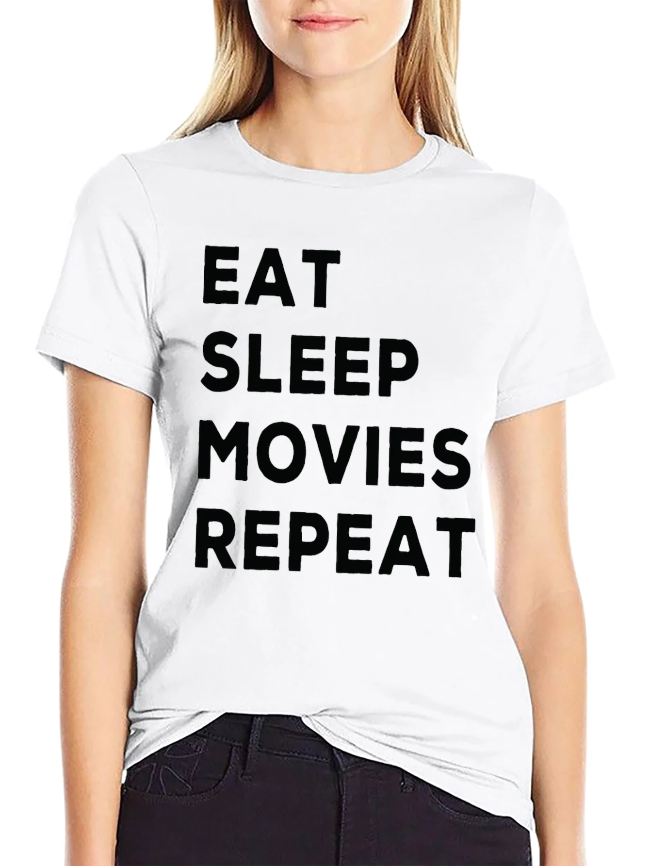 Camiseta Negra: Eat Sleep Movies Repeat