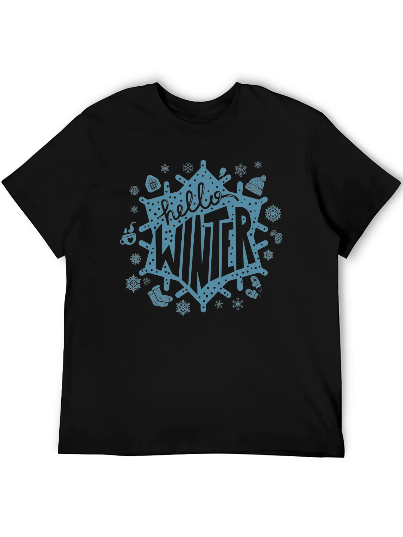 Camiseta Negra Hello Winter Dise?o Festivo Invernal
