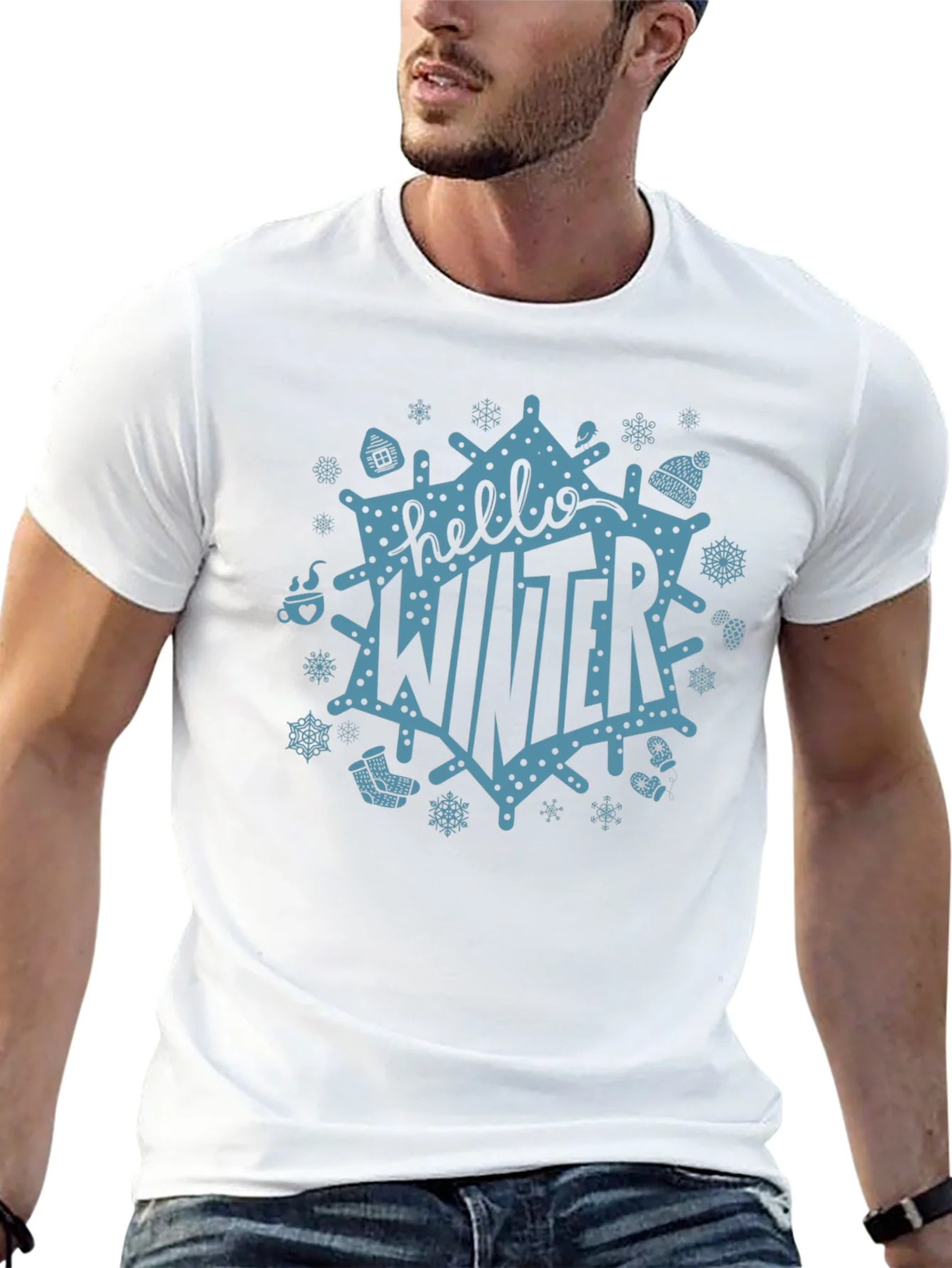 Camiseta Negra Hello Winter Dise?o Festivo Invernal