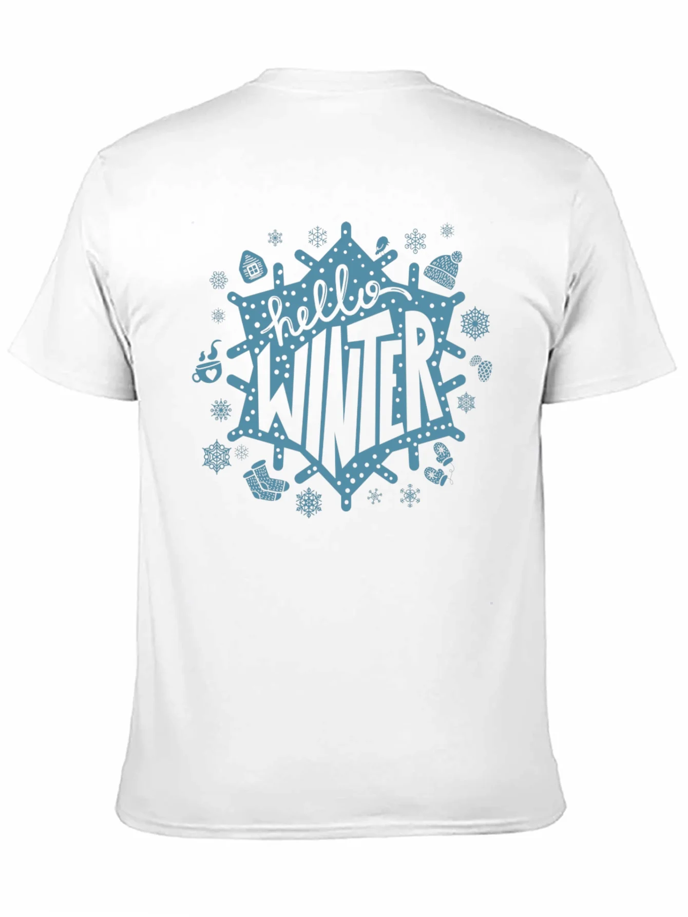 Camiseta Negra Hello Winter Dise?o Festivo Invernal