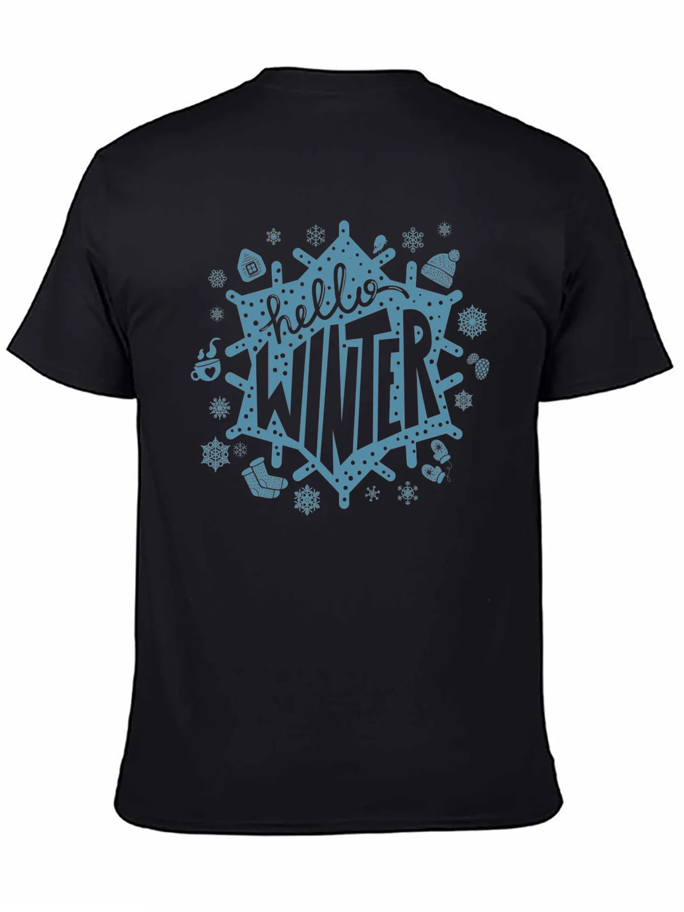Camiseta Negra Hello Winter Dise?o Festivo Invernal