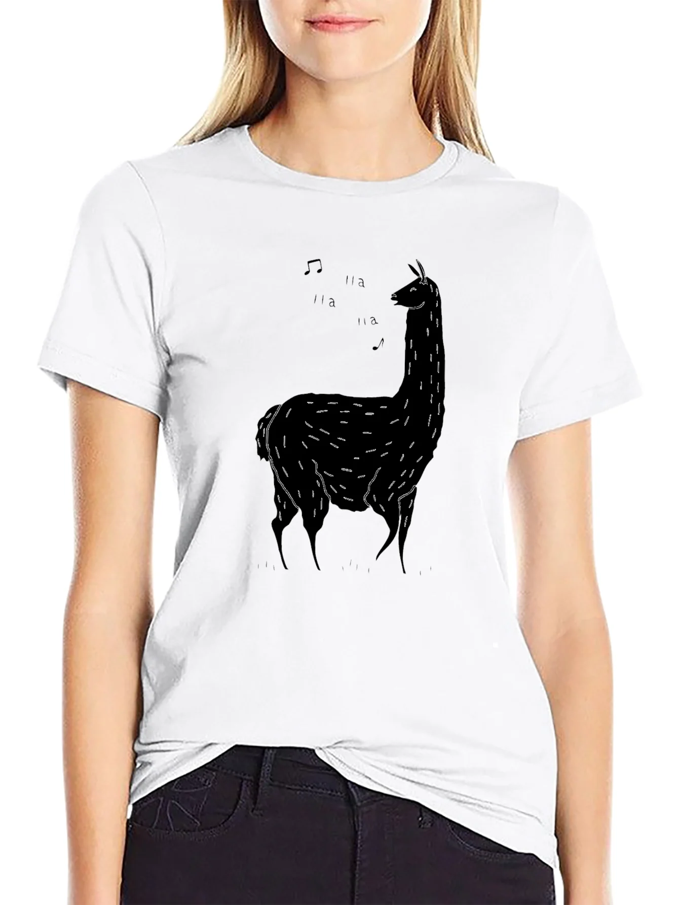 Rebbecca Singing Llama Black T-Shirt