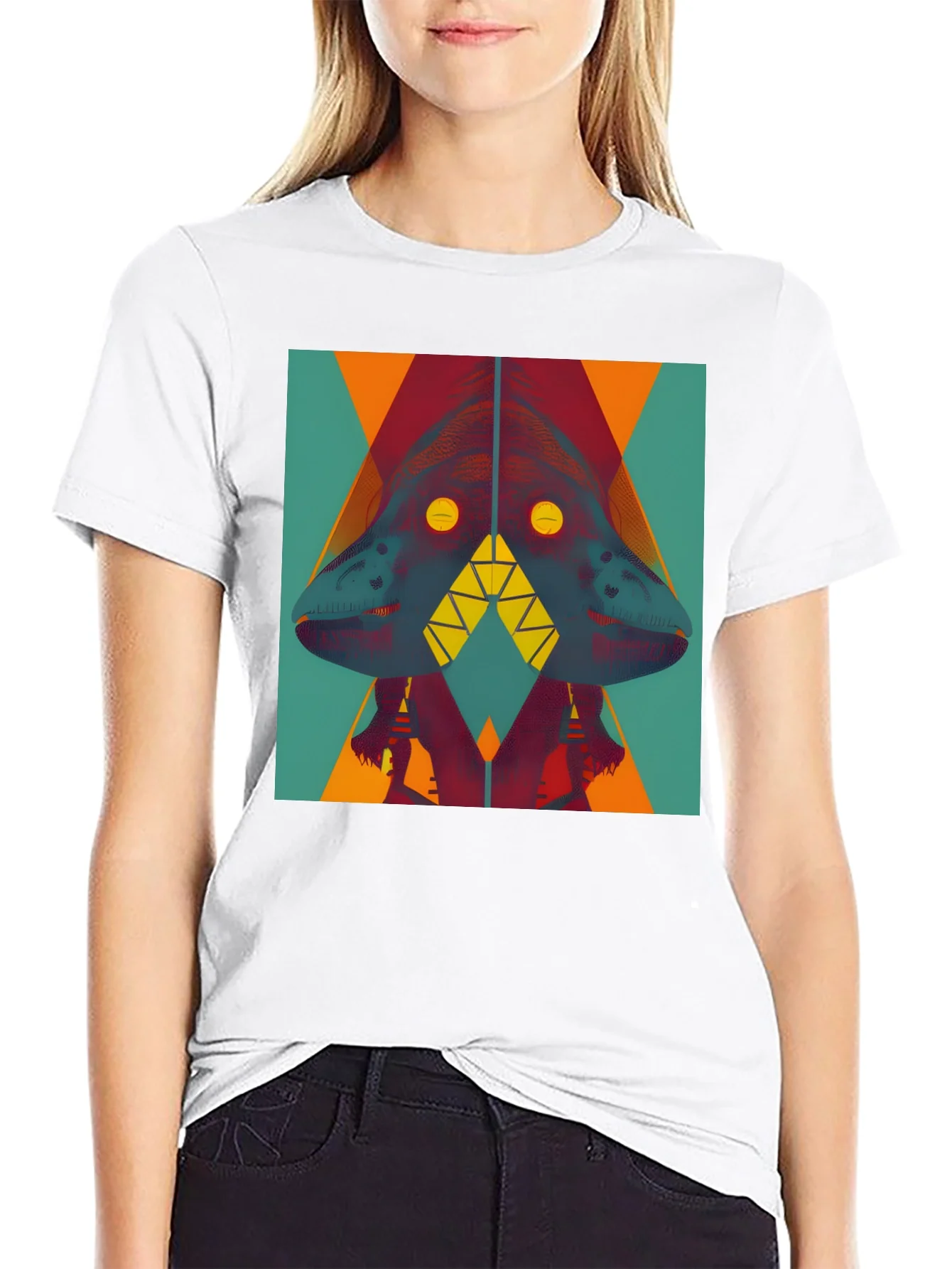 Camiseta Negra con Dise?o Abstracto de Dinosaurio
