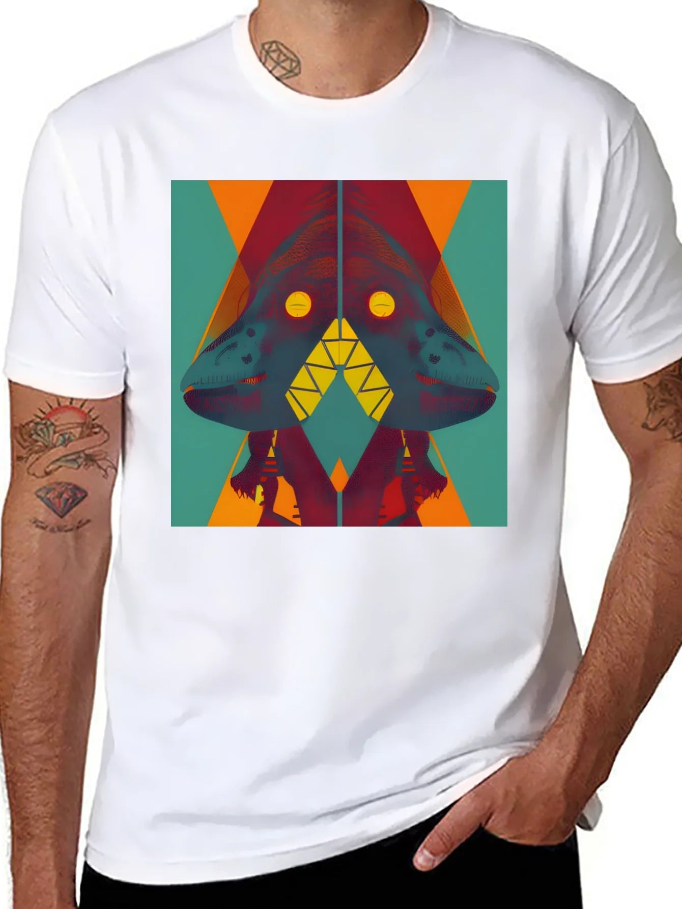Camiseta Negra con Dise?o Abstracto de Dinosaurio