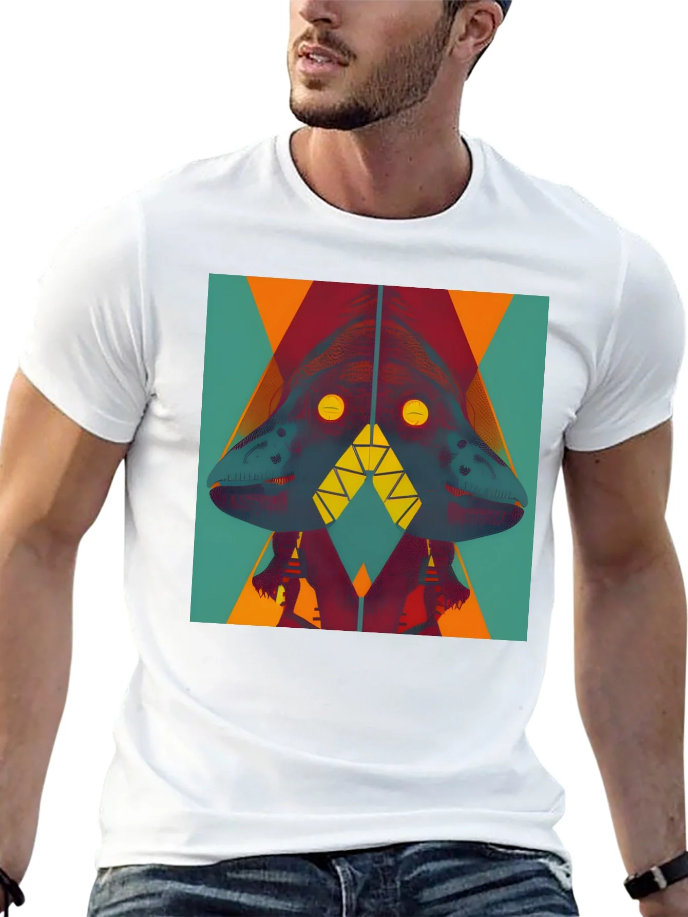 Camiseta Negra con Dise?o Abstracto de Dinosaurio