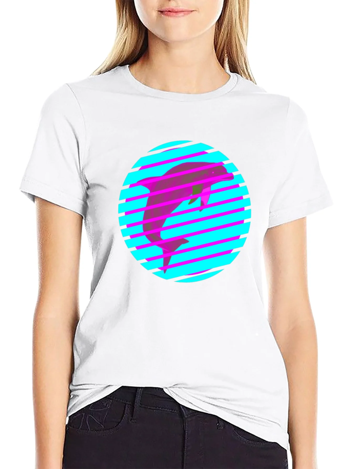 Camiseta Negra con Delf¨ªn Ne¨®n Retro