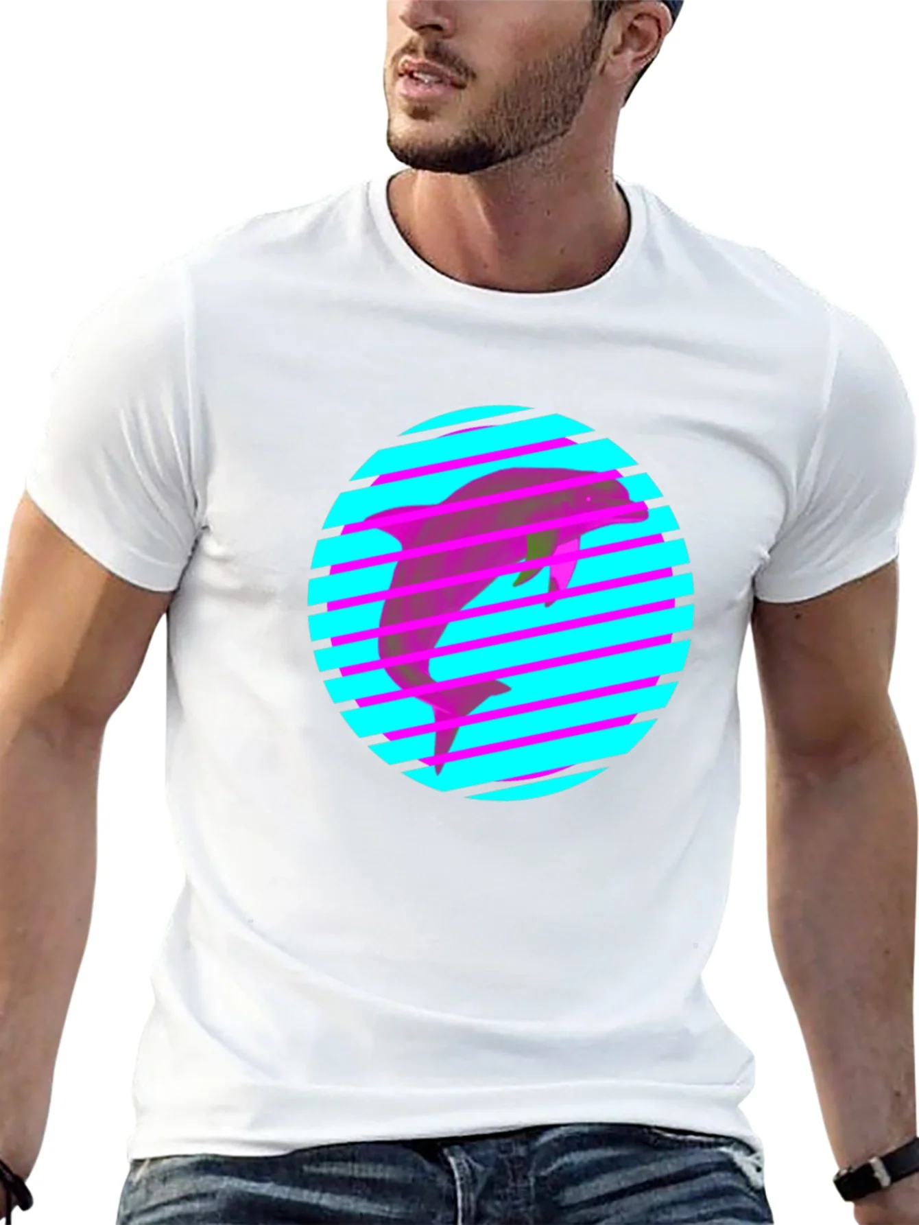 Camiseta Negra con Delf¨ªn Ne¨®n Retro