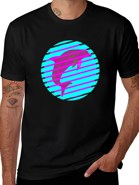 Camiseta Negra con Delf¨ªn Ne¨®n Retro