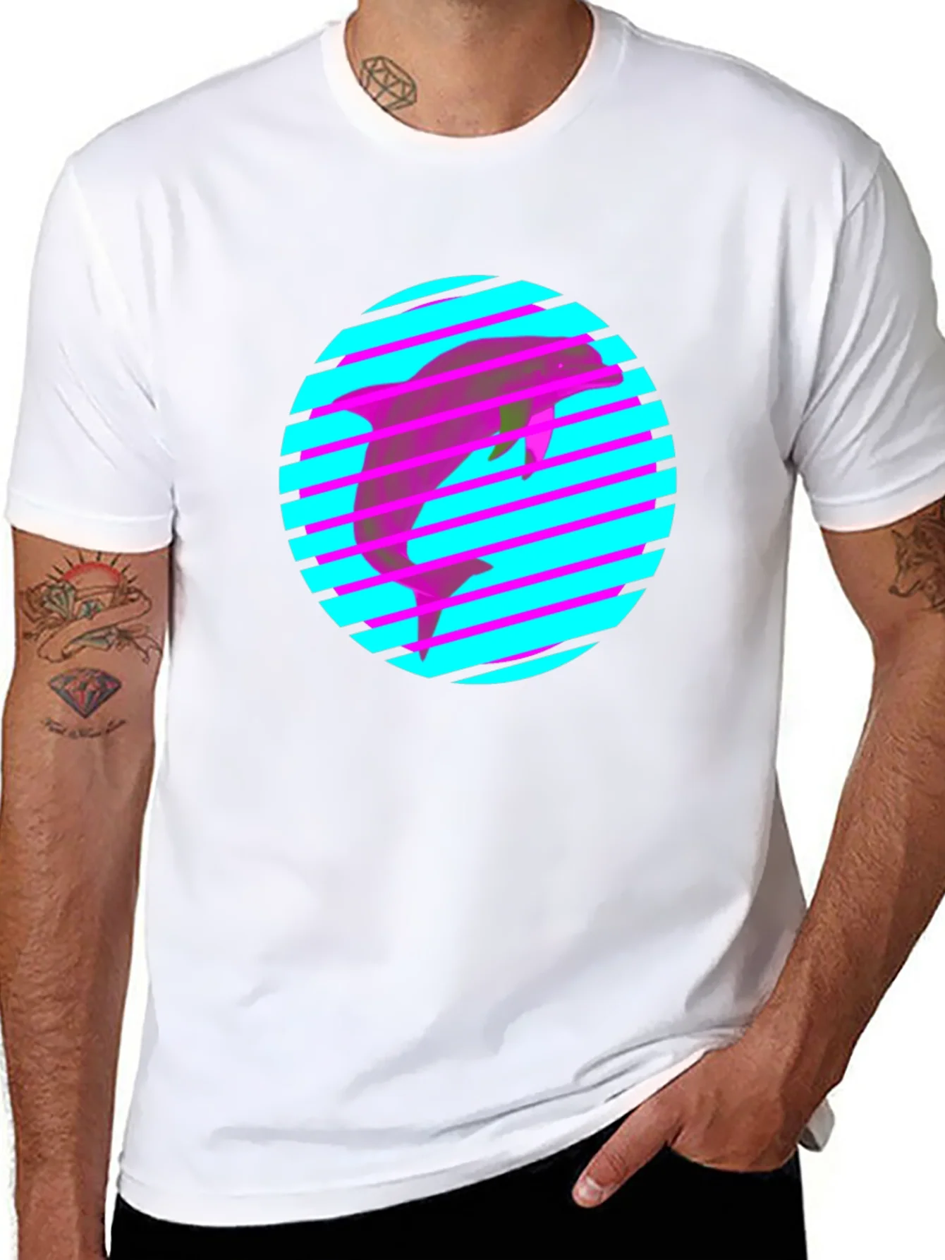 Camiseta Negra con Delf¨ªn Ne¨®n Retro