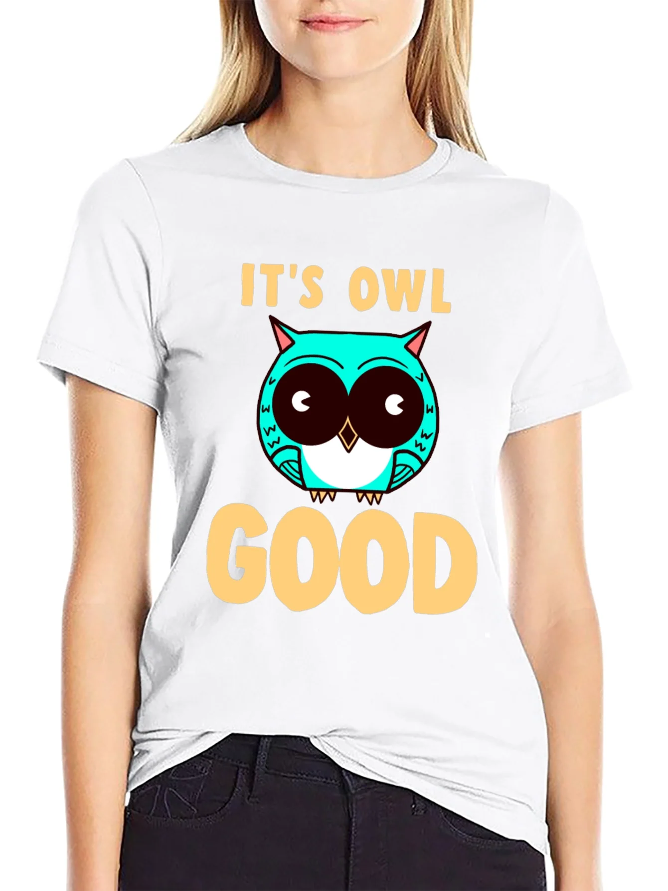Camiseta Negra con Dise?o de B¨²ho Its Owl Good