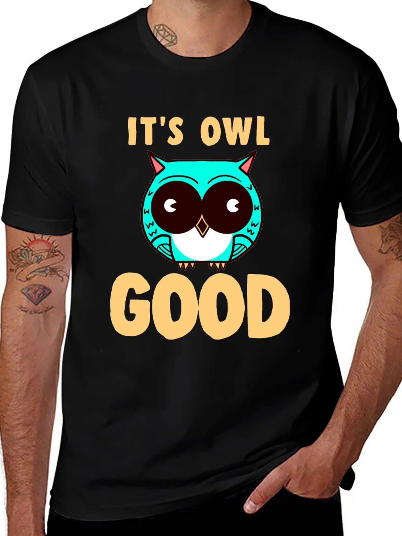 Camiseta Negra con Dise?o de B¨²ho Its Owl Good