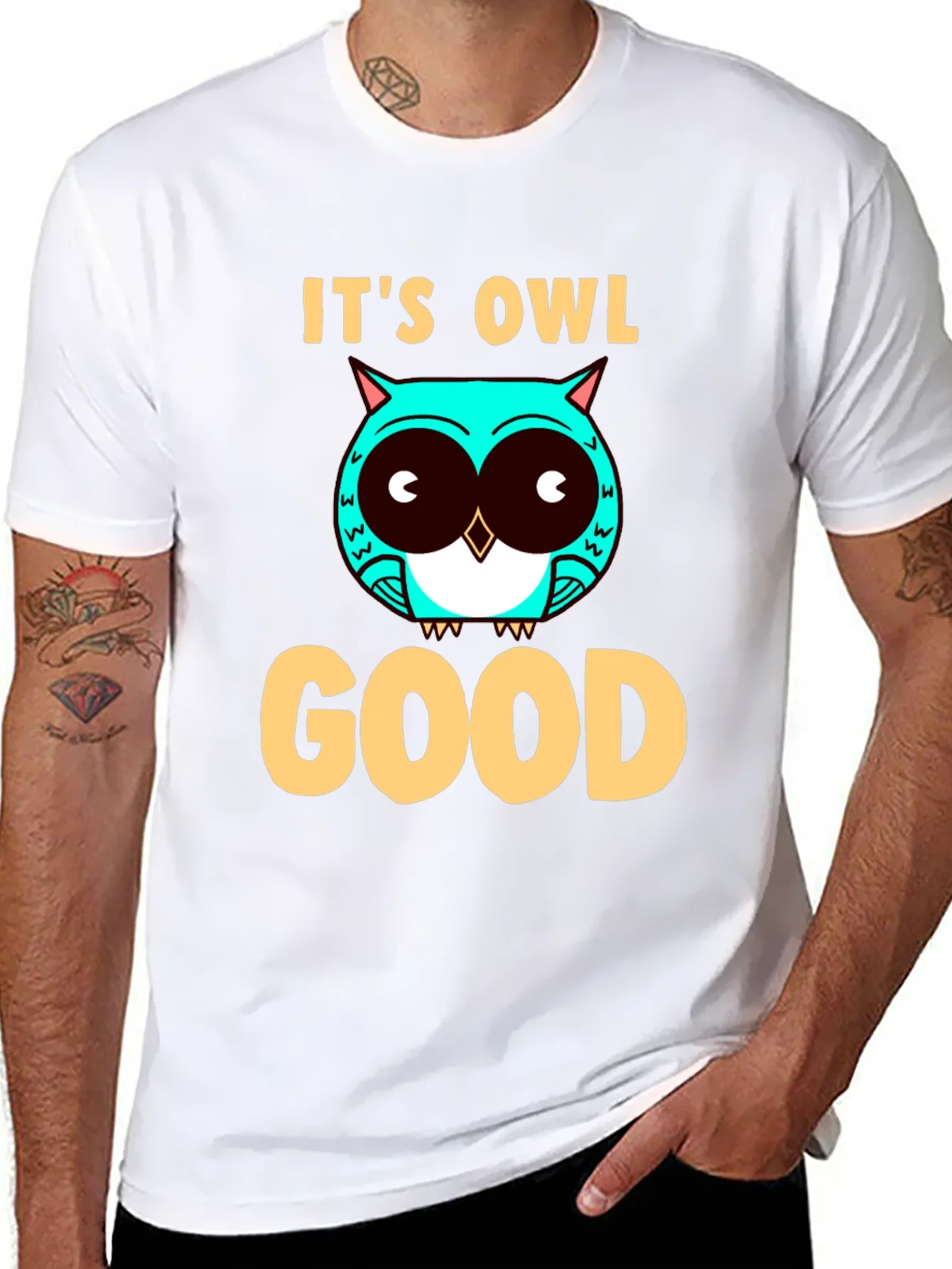 Camiseta Negra con Dise?o de B¨²ho Its Owl Good