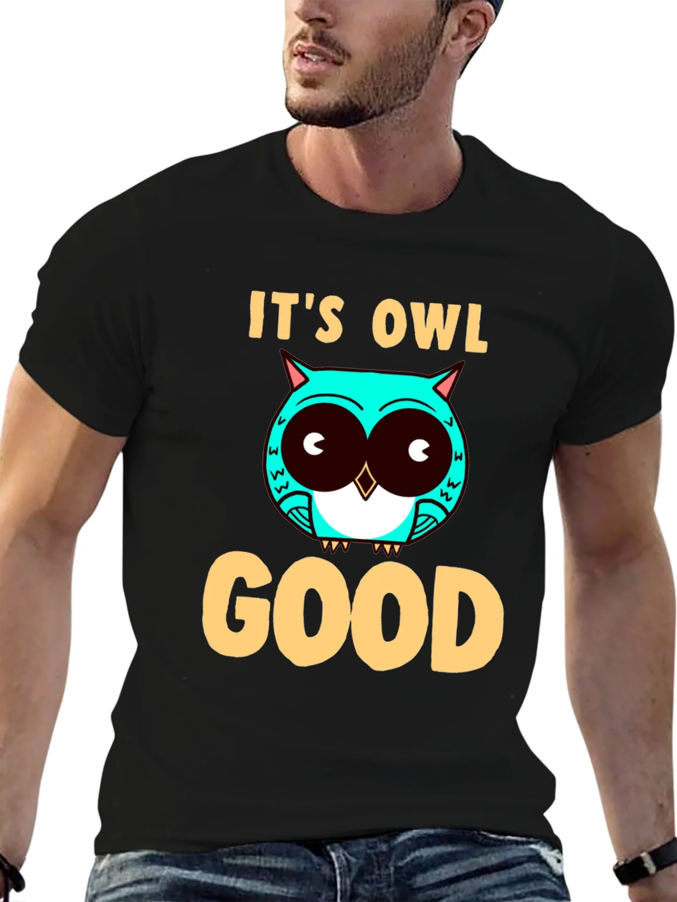 Camiseta Negra con Dise?o de B¨²ho Its Owl Good