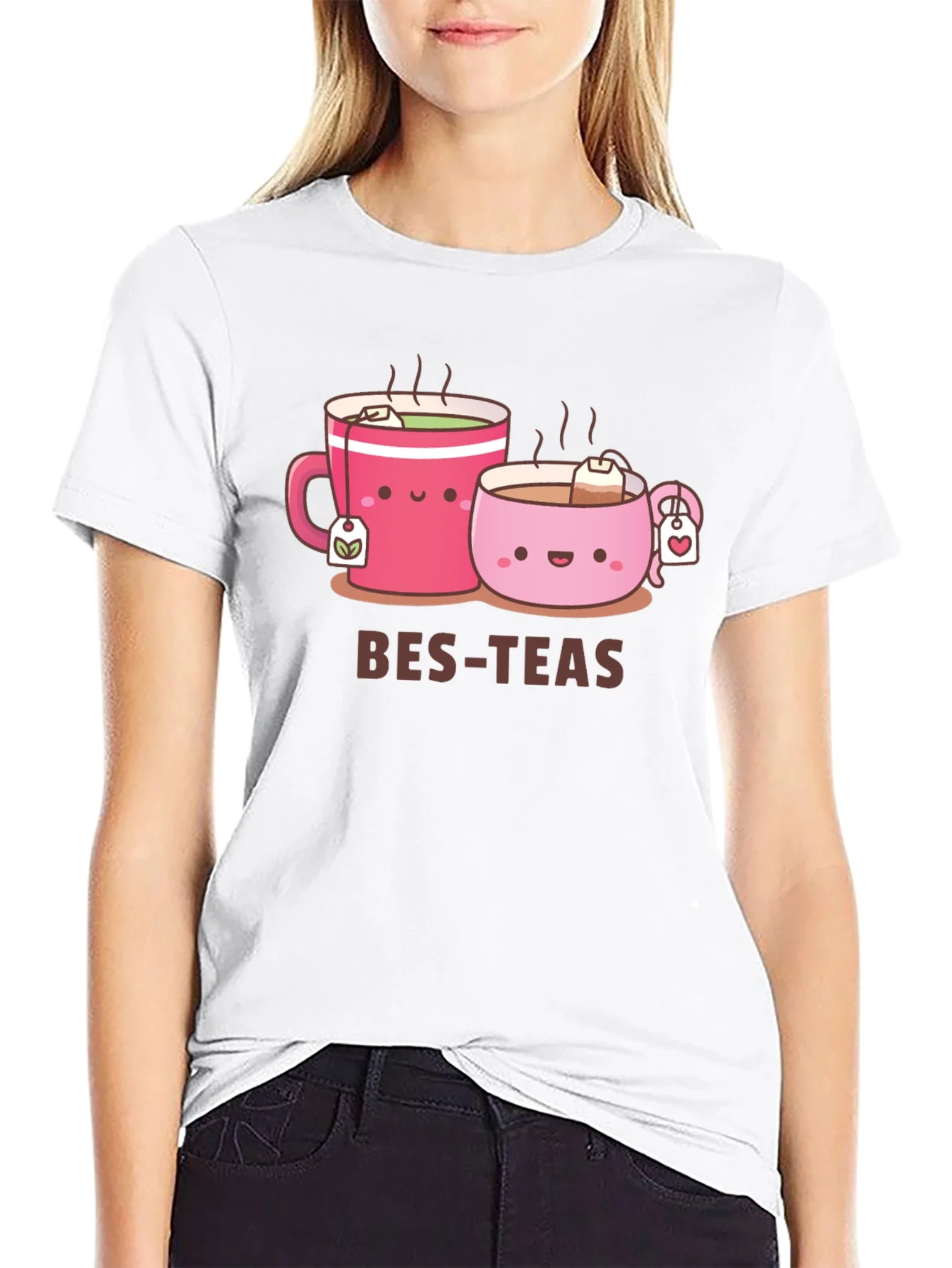 Camiseta Negra Bes-Teas con Dise?o de Tazas Adorable