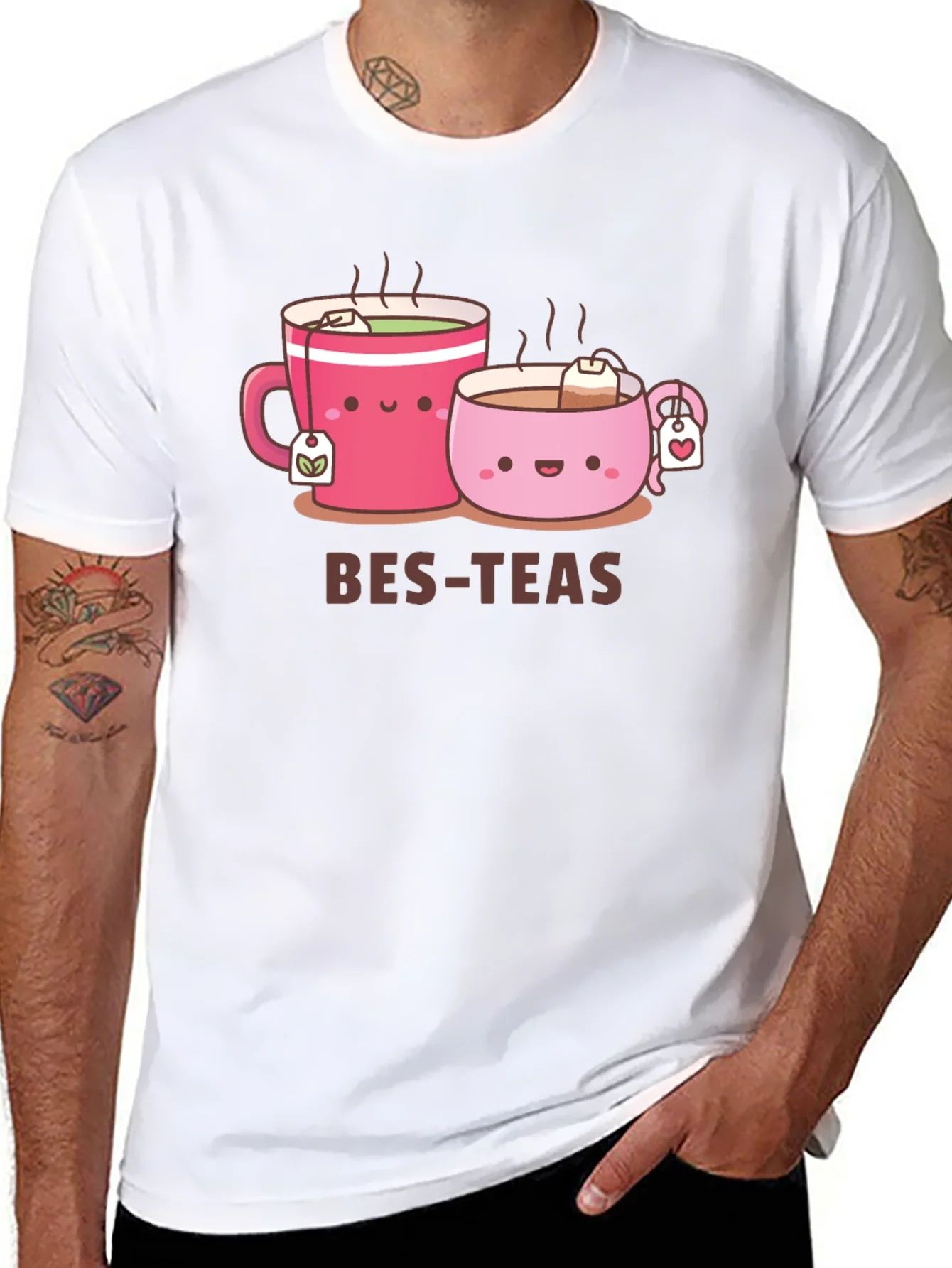Camiseta Negra Bes-Teas con Dise?o de Tazas Adorable