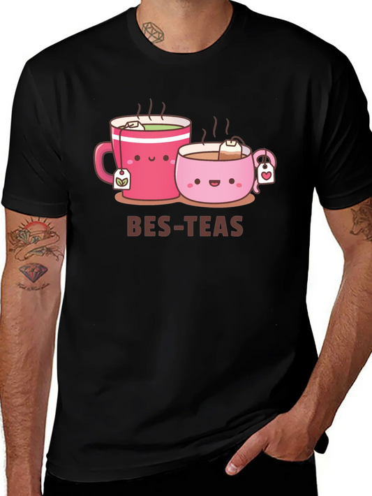 Camiseta Negra Bes-Teas con Dise?o de Tazas Adorable