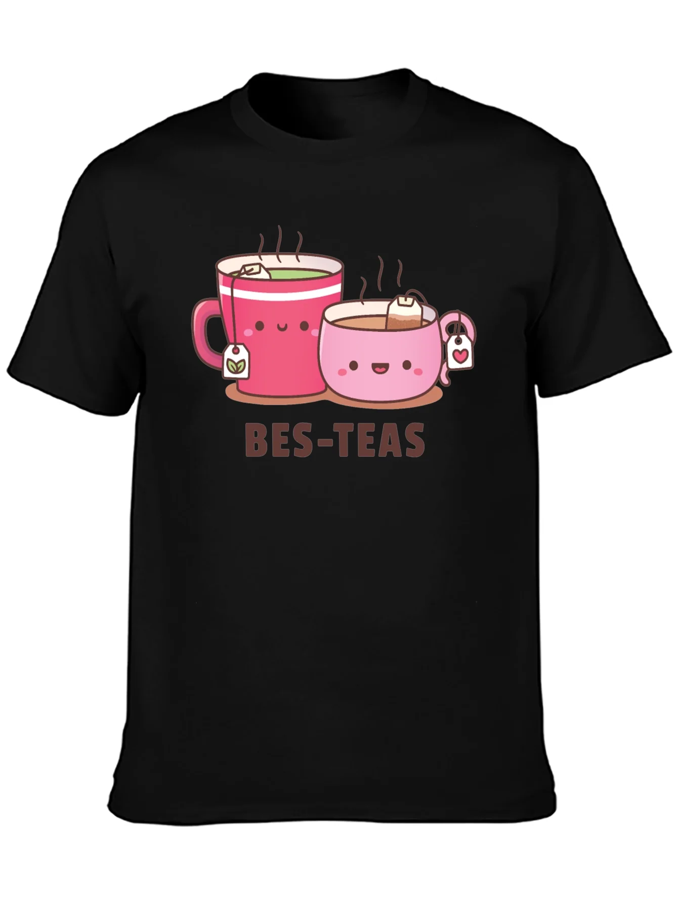 Camiseta Negra Bes-Teas con Dise?o de Tazas Adorable