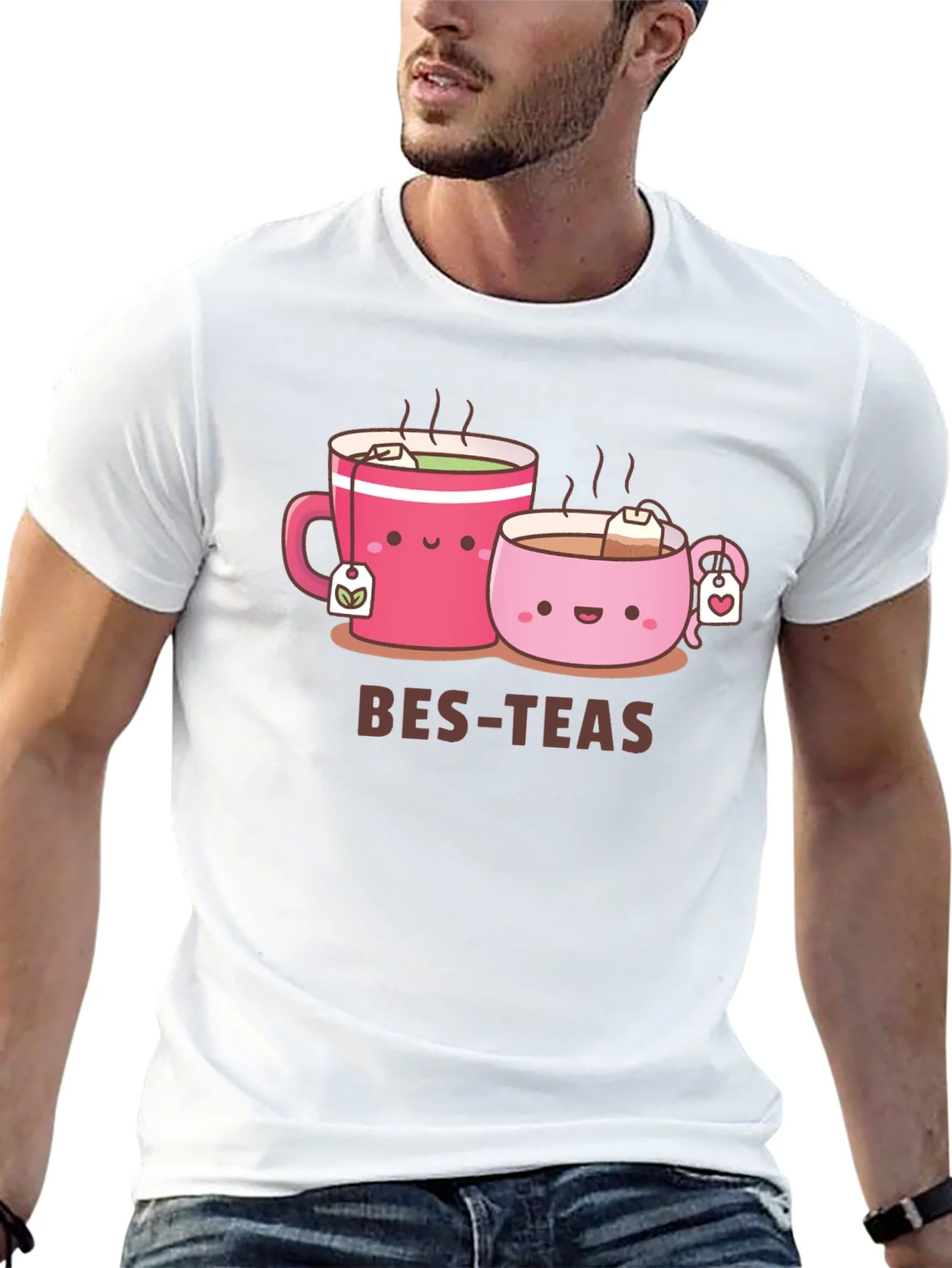 Camiseta Negra Bes-Teas con Dise?o de Tazas Adorable