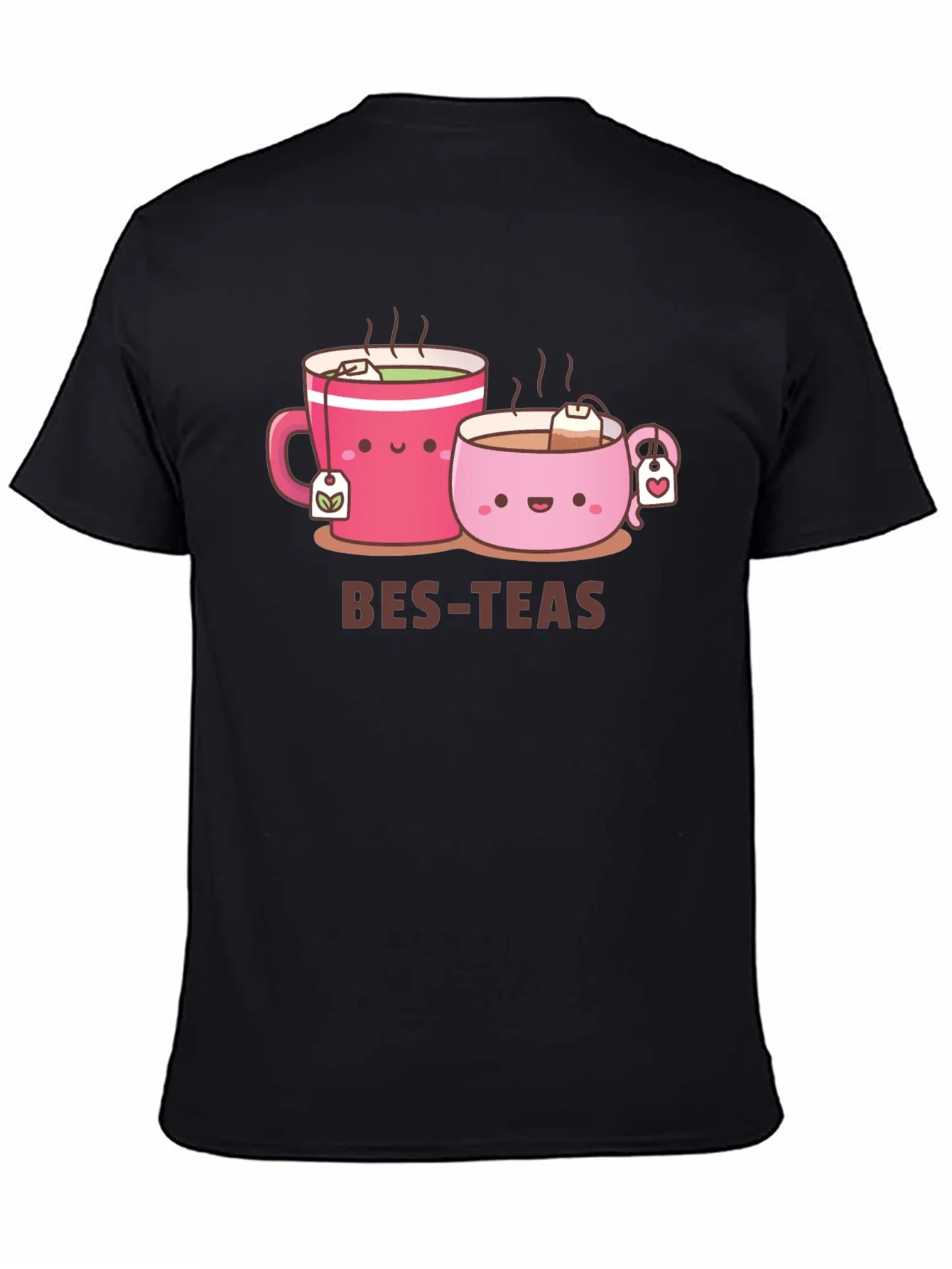 Camiseta Negra Bes-Teas con Dise?o de Tazas Adorable