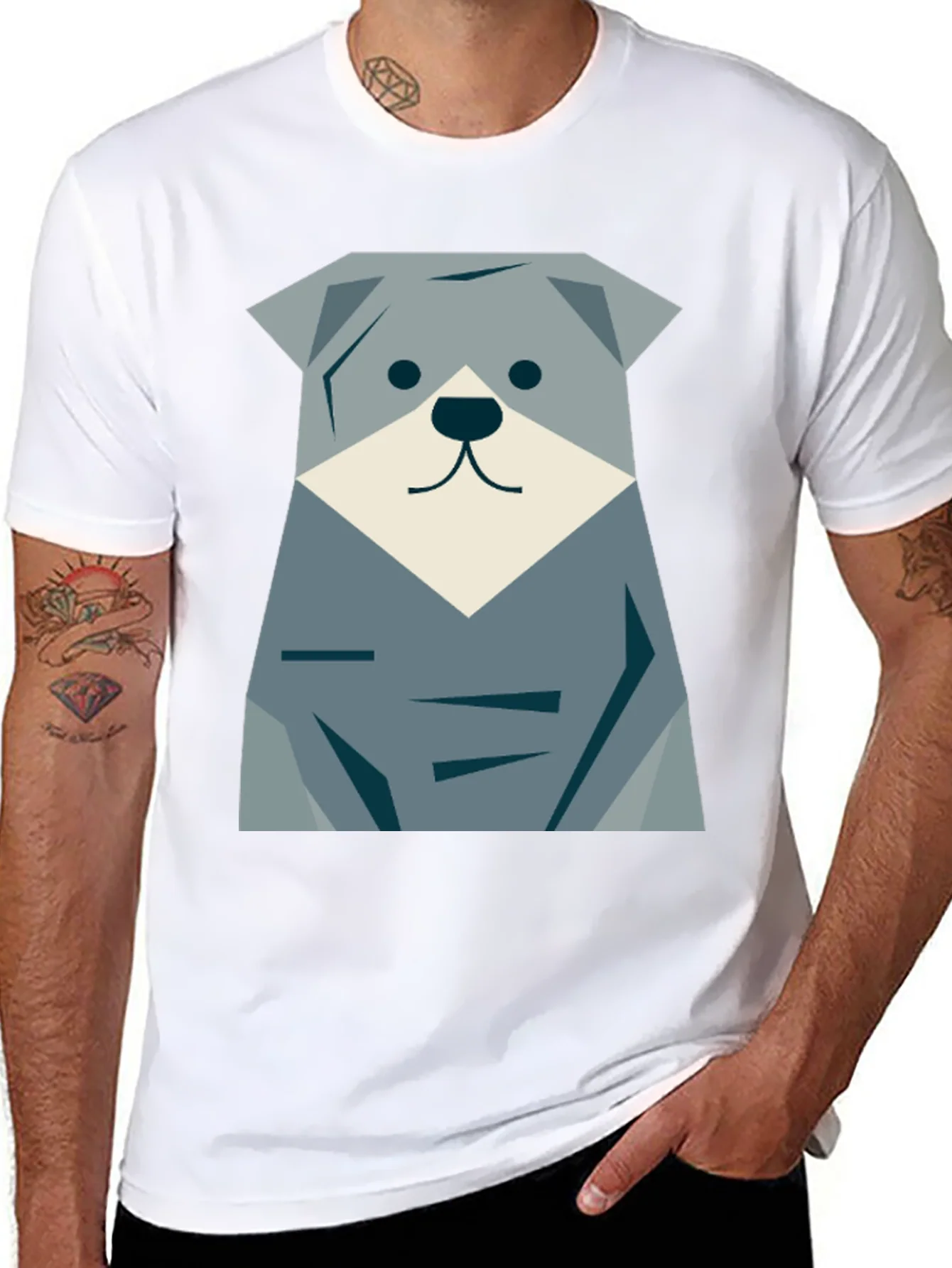 Camiseta Negra con Dise?o de Perro Geom¨¦trico