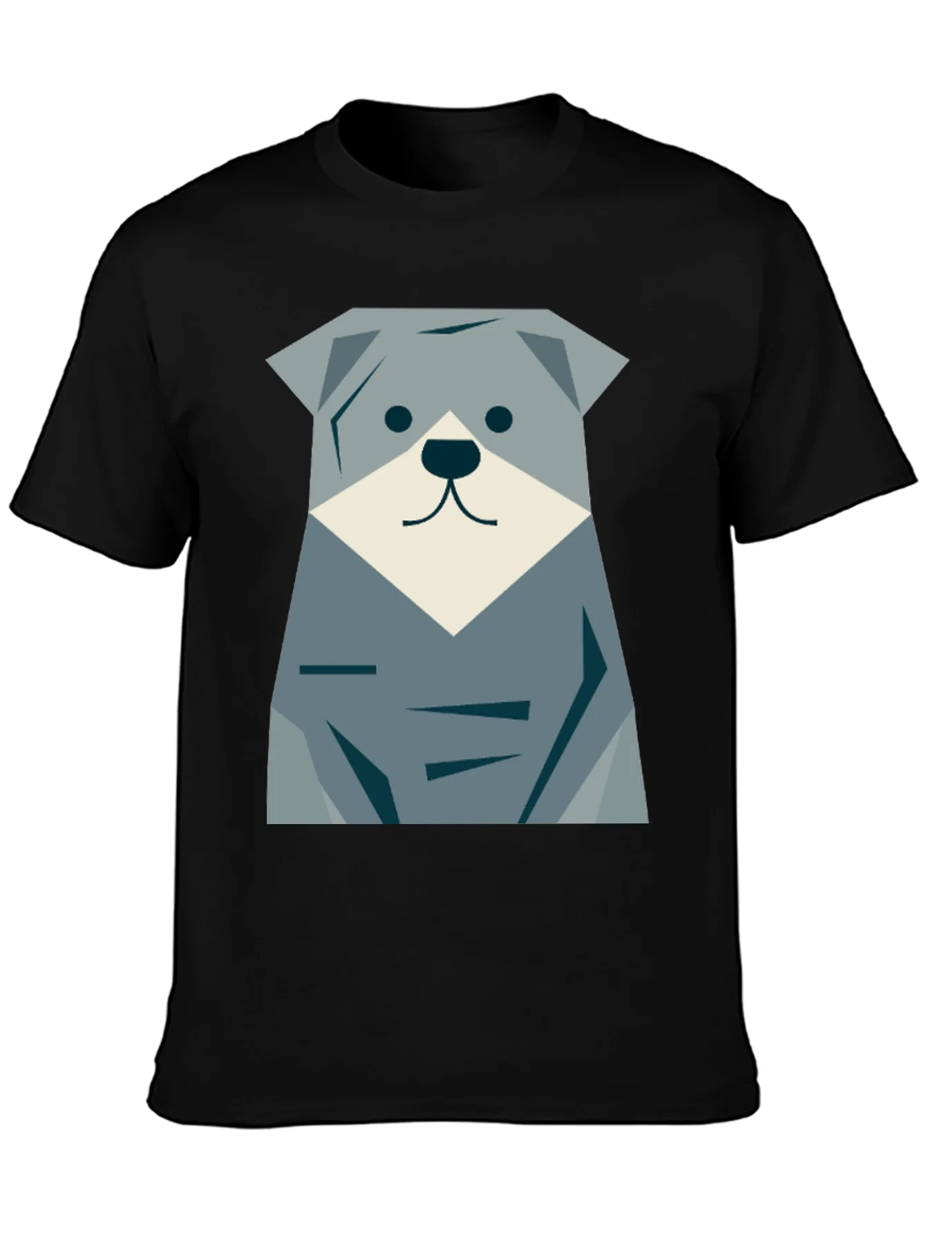 Camiseta Negra con Dise?o de Perro Geom¨¦trico