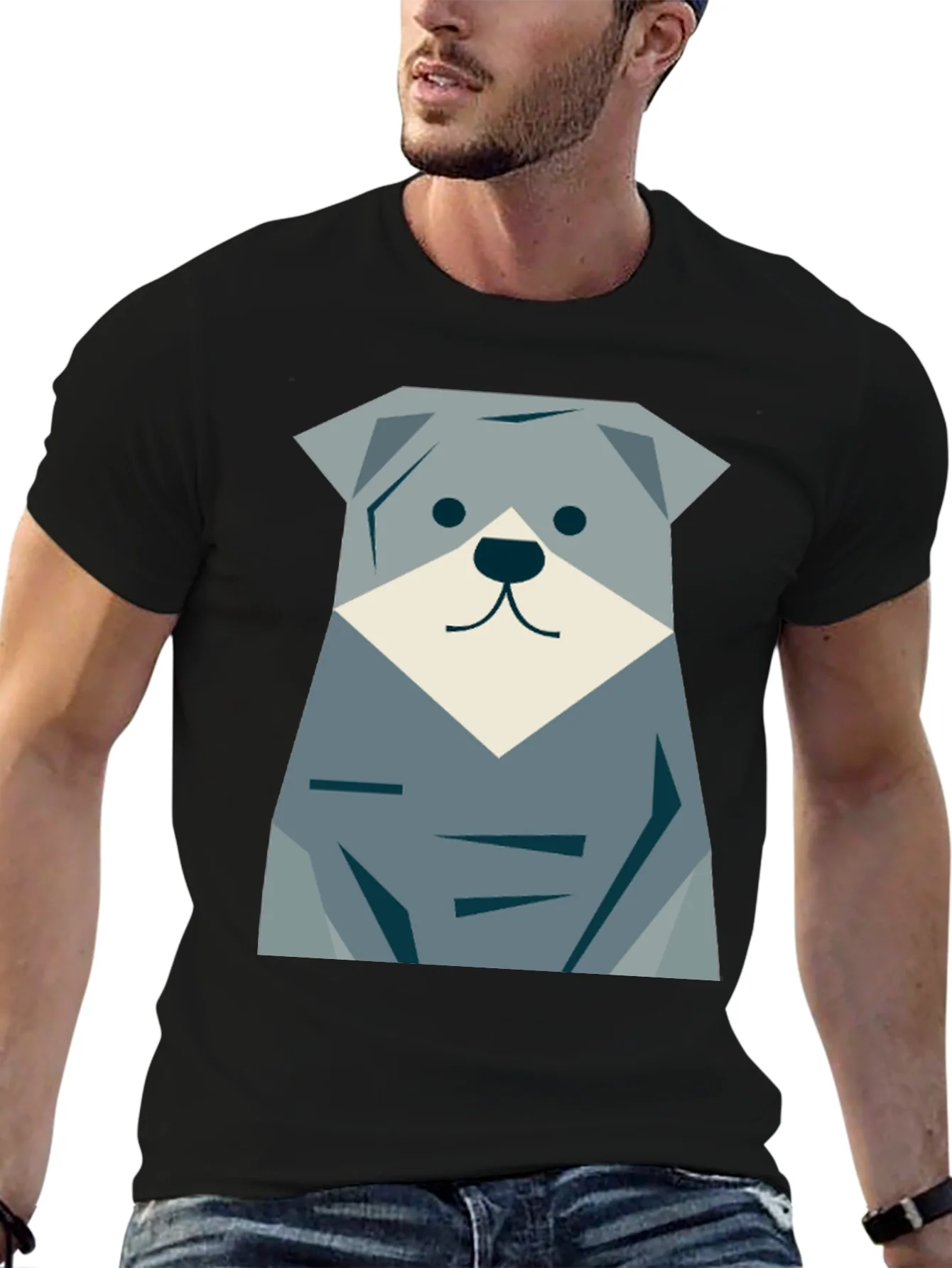 Camiseta Negra con Dise?o de Perro Geom¨¦trico